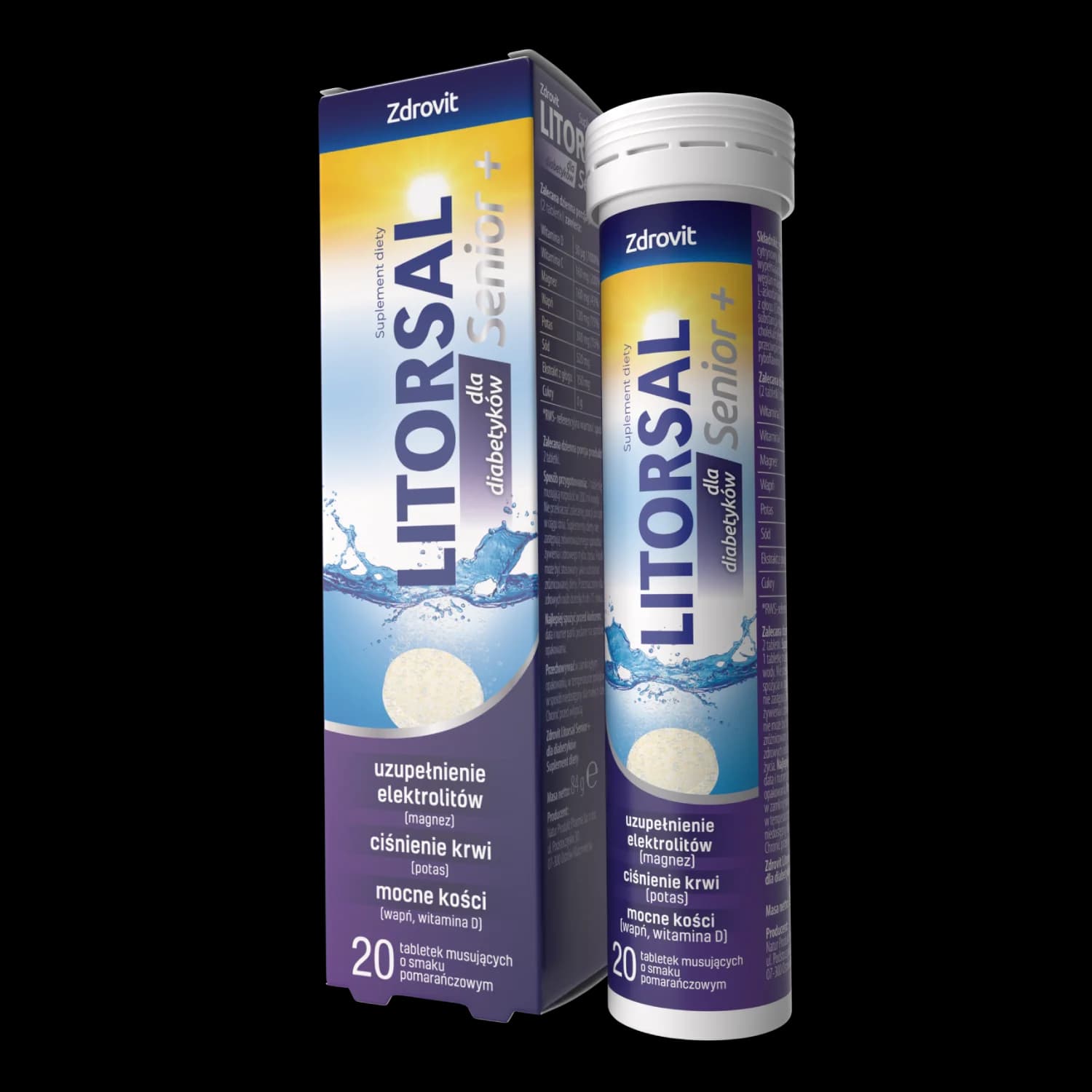 Zdrovit Litorsal Senior+ dla diabetyków o smaku pomarańczowym 20 tabletek musujących