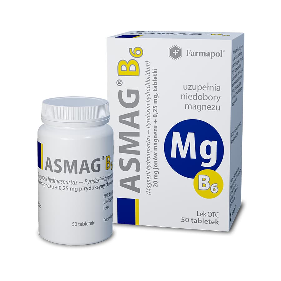 Asmag B6 20 mg + 250 mcg 50 tabletek