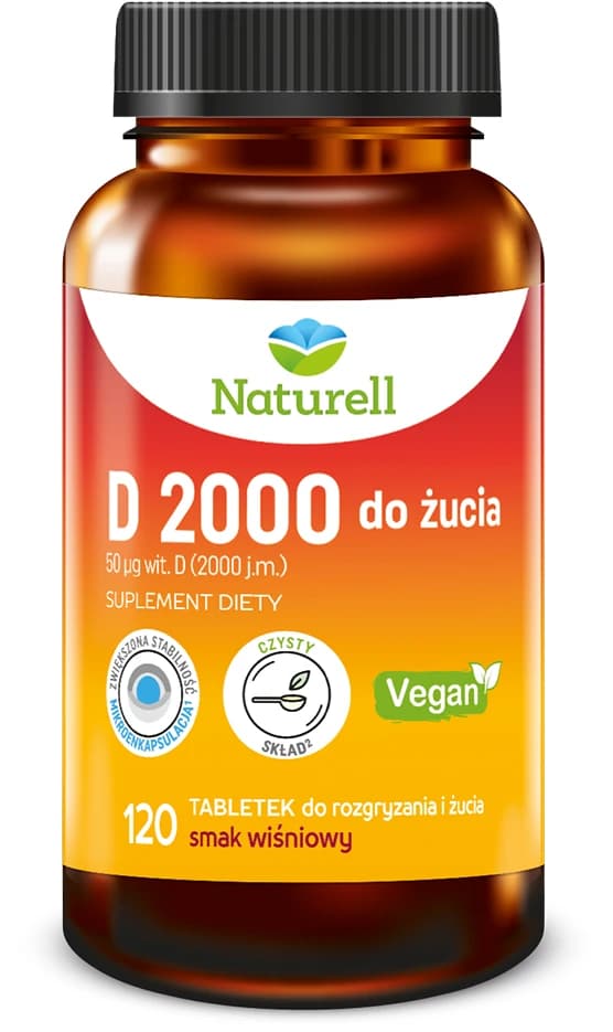 Naturell D 2000 do żucia smak wiśniowy 120 tabletek
