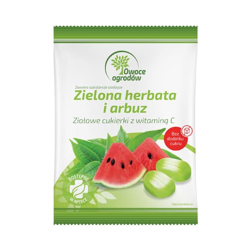Owoce ogrodów - cukierki ziołowe zielona herbata i arbuz z witaminą C 100 g