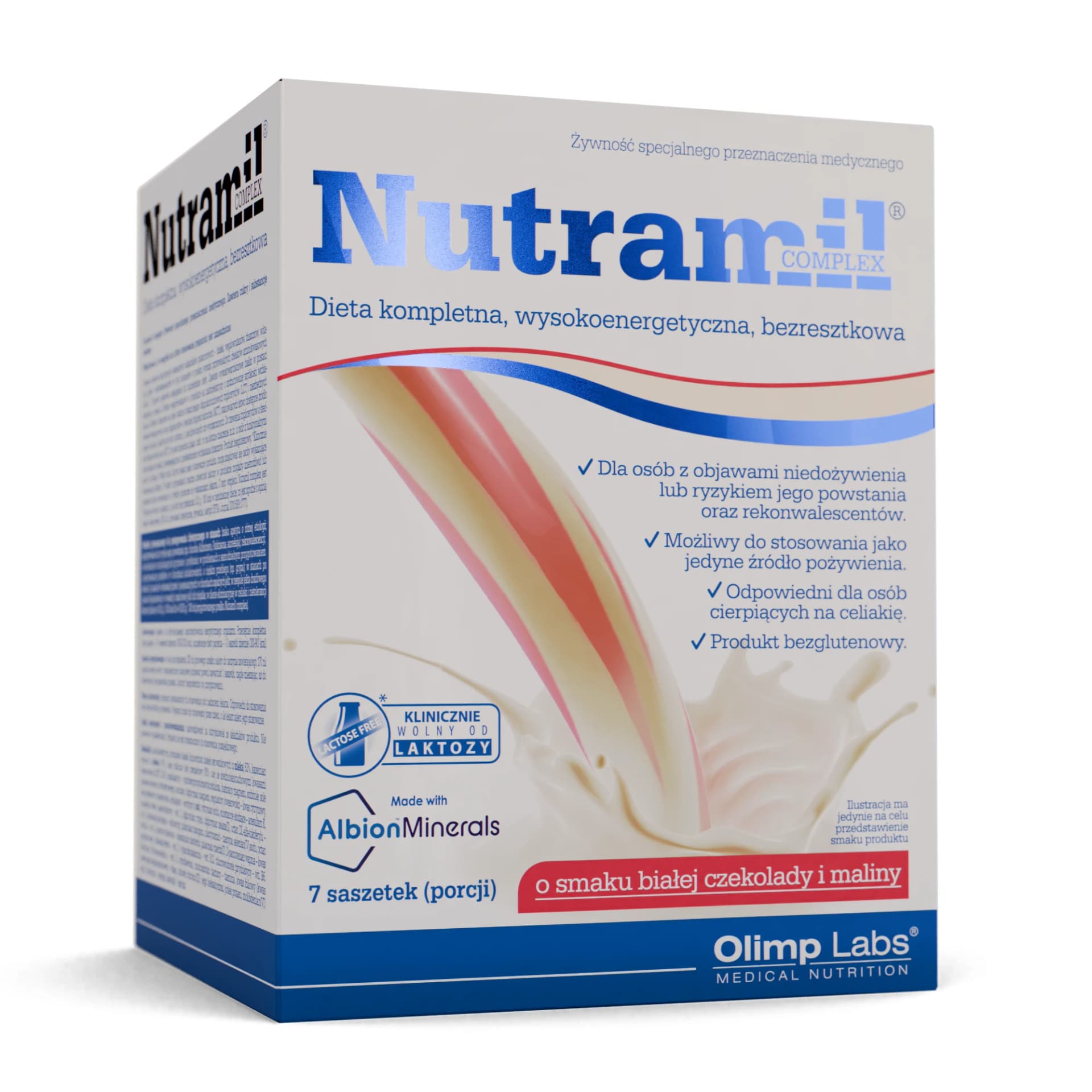 Olimp Nutramil Complex smak białej czekolady i maliny 7 saszetek