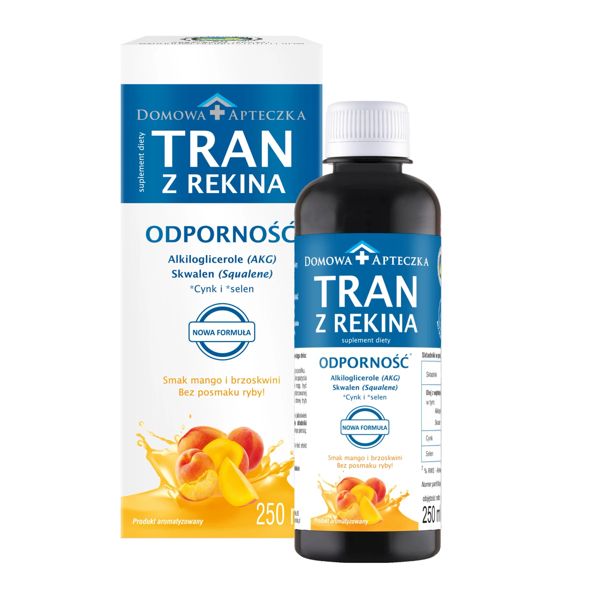 Tran z rekina o smaku mango i brzoskwini 250 ml