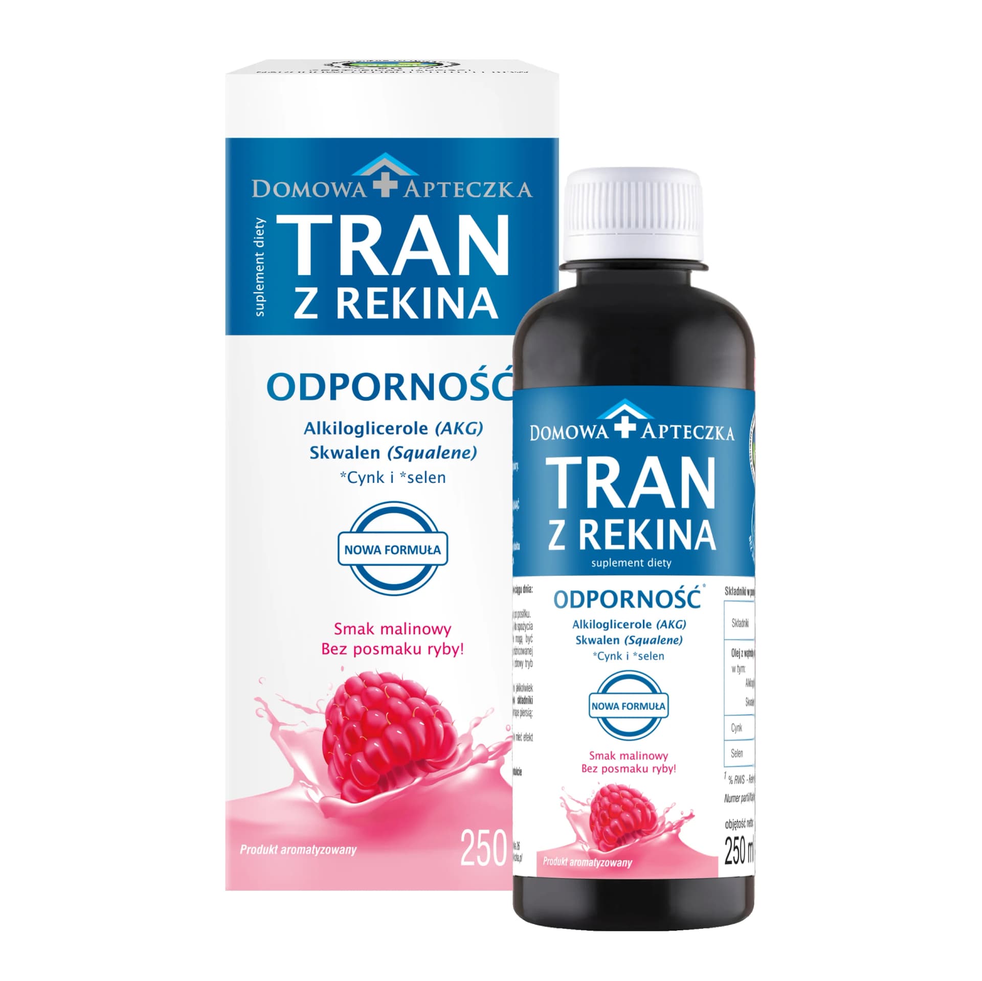 Tran z rekina o smaku malinowym 250 ml