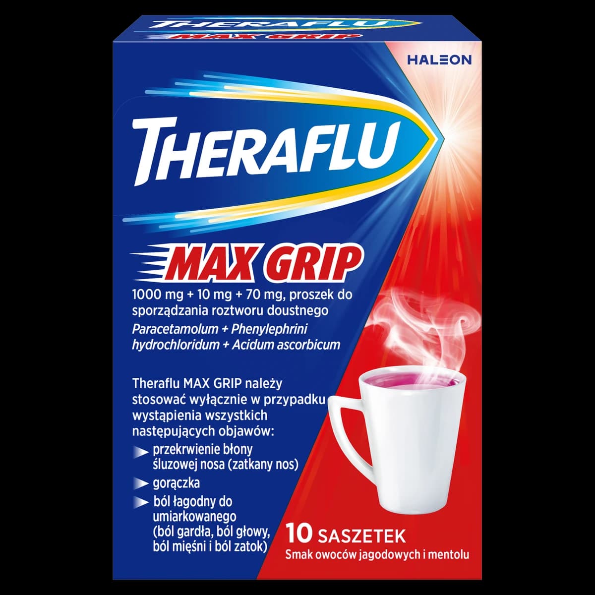 Theraflu MAX GRIP 1000 mg + 10 mg + 70 mg 10 saszetek