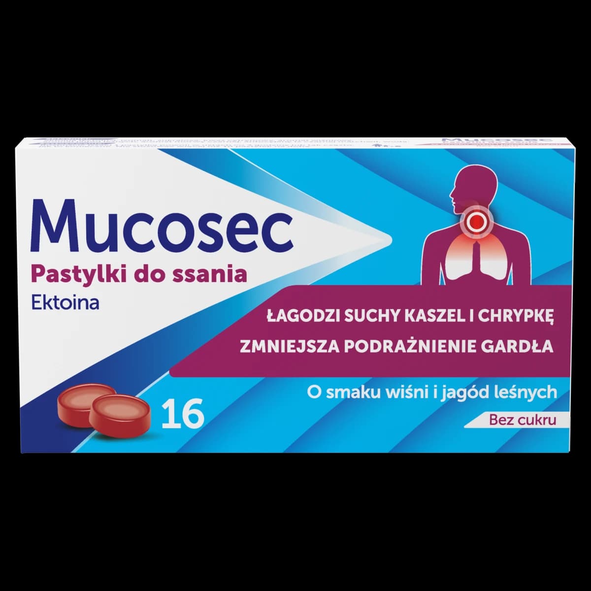 Mucosec o smaku wiśni i jagód leśnych 16 pastylek do ssania