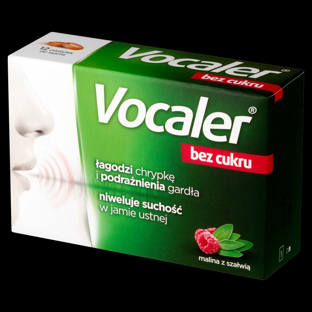 Vocaler o smaku maliny z szałwią bez cukru 12 pastylek