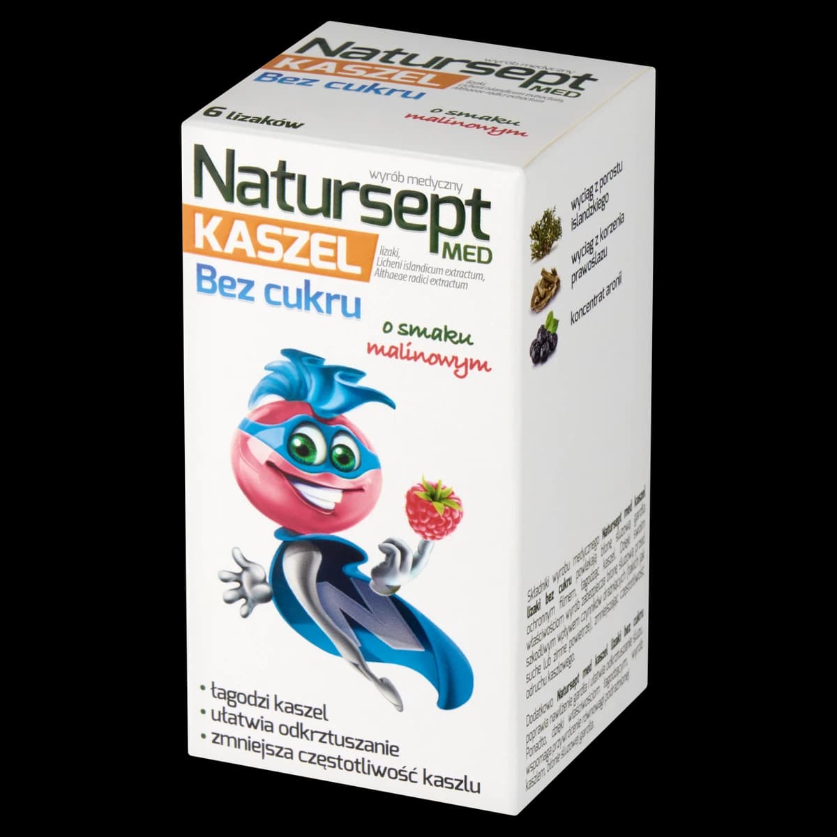 Natursept Med Kaszel lizaki bez cukru o smaku malinowym 48 g (6 x 8 g)