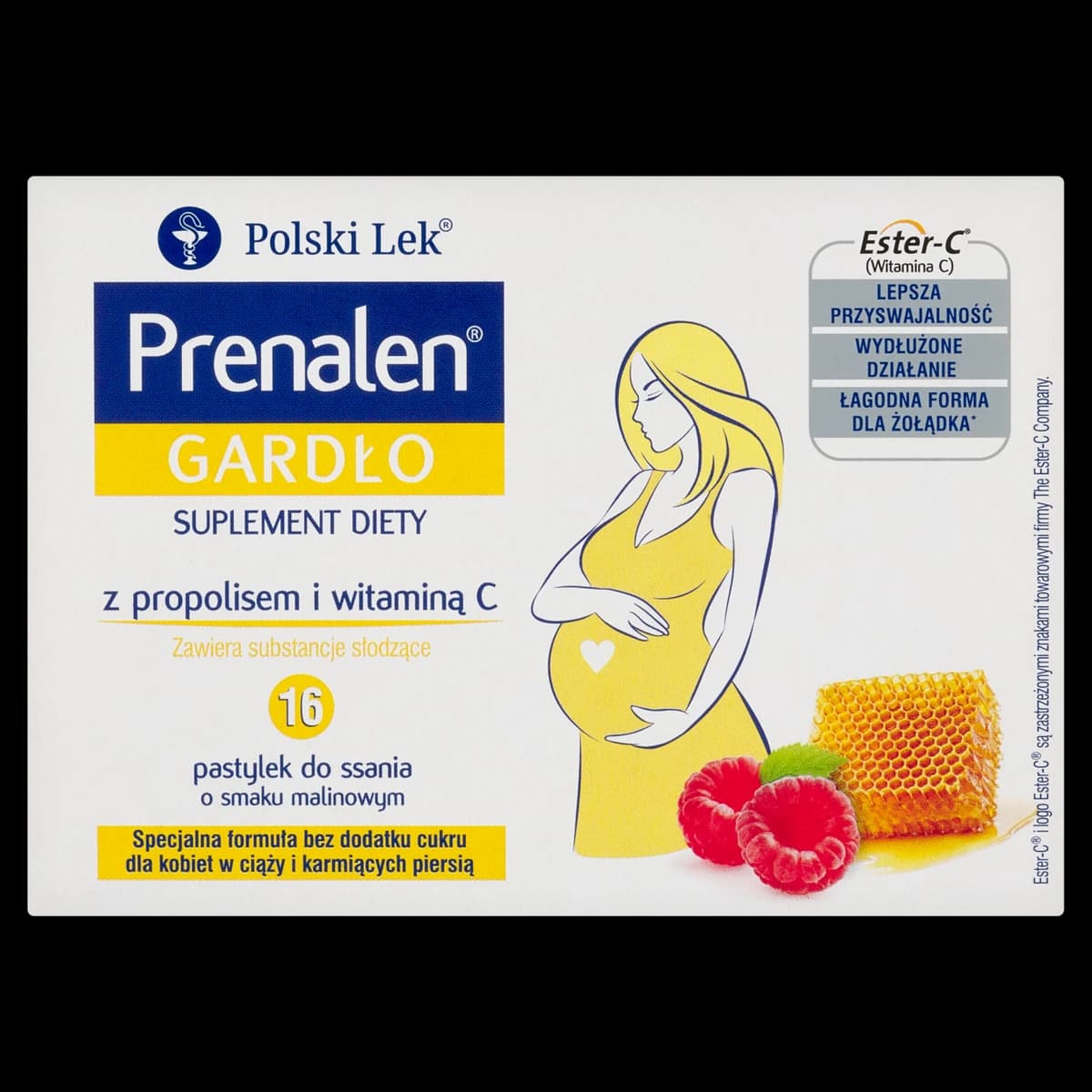 Prenalen Gardło o smaku malinowym 16 pastylek do ssania