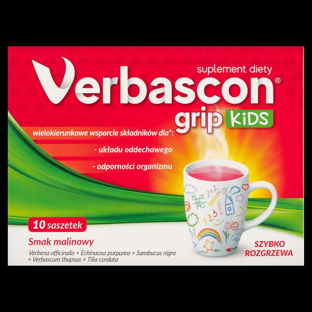 Verbascon Grip Kids o smaku malinowym 10 saszetek do rozpuszczenia