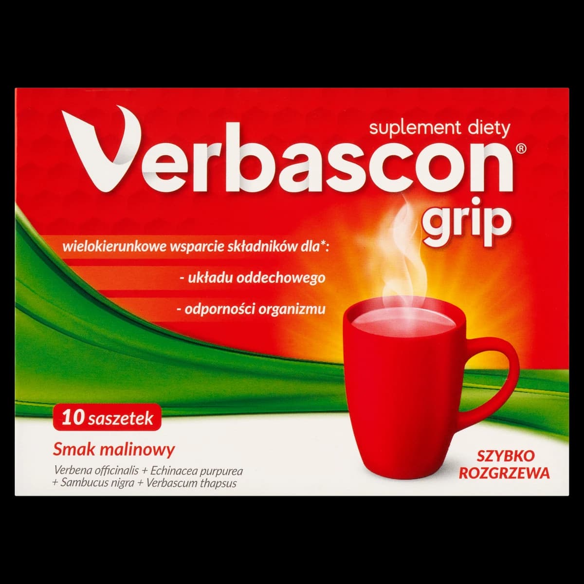 Verbascon Grip o smaku malinowym 10 saszetek do rozpuszczenia
