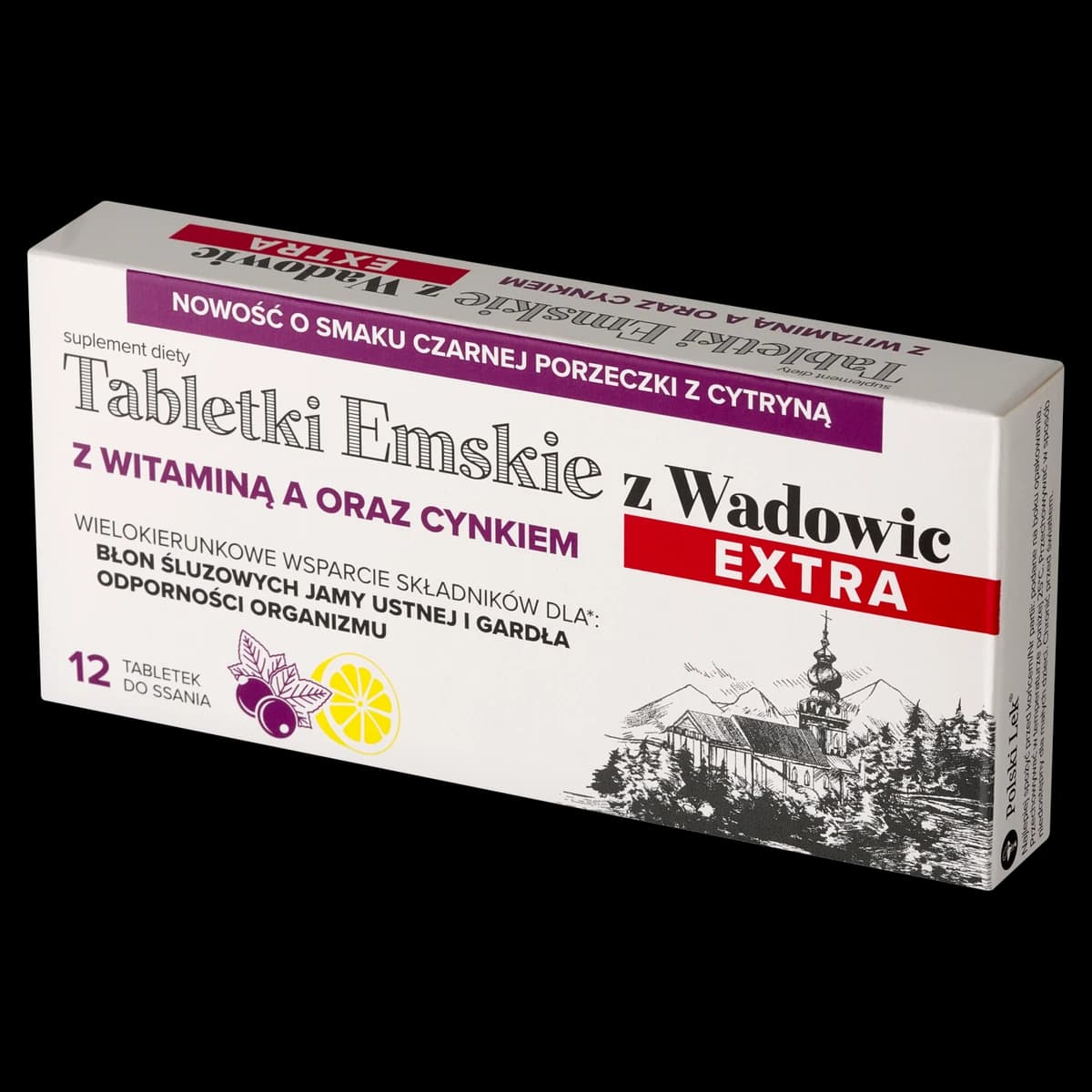 Tabletki Emskie z Wadowic Extra smak czarnej porzeczki z cytryną 12 tabletek
