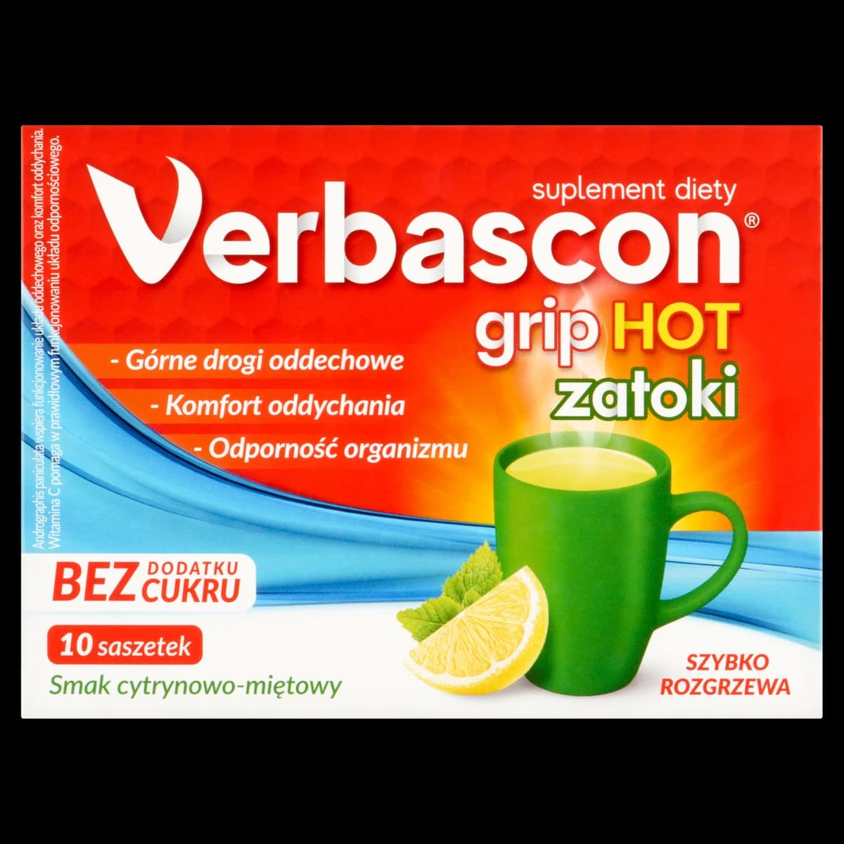 Verbascon Grip Hot zatoki o smaku cytrynowo-miętowym 10 saszetek