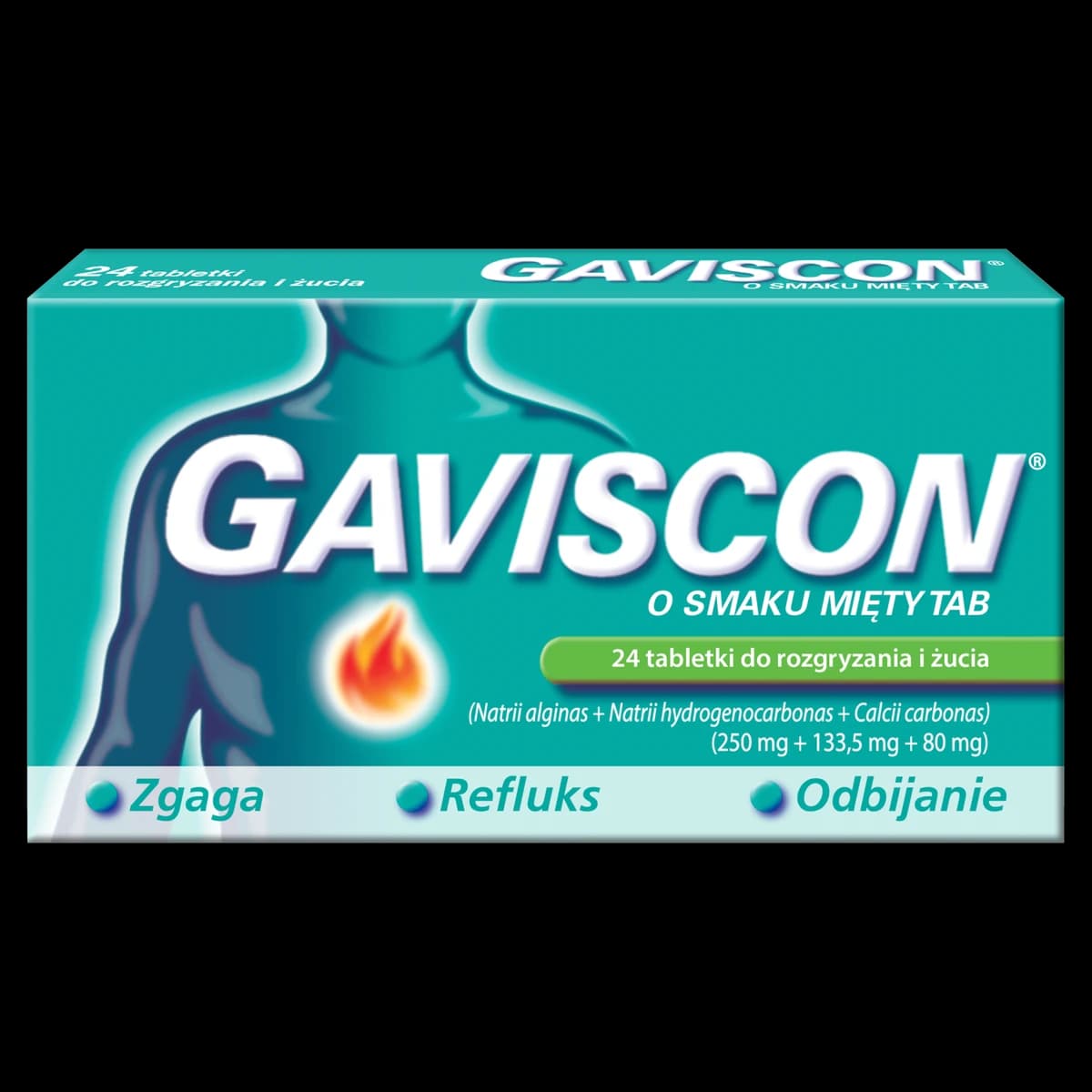 Gaviscon o smaku mięty 24 tabletki do rozgryzania i żucia