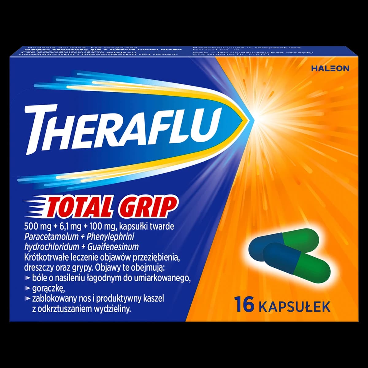 Theraflu Total Grip 500 mg + 6,1 mg + 100 mg 16 kapsułek