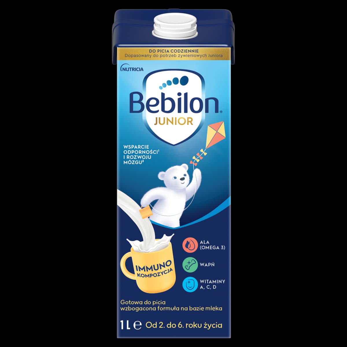 Bebilon Junior Gotowa do picia wzbogacona formuła na bazie mleka od 2. do 6. roku życia 1 l