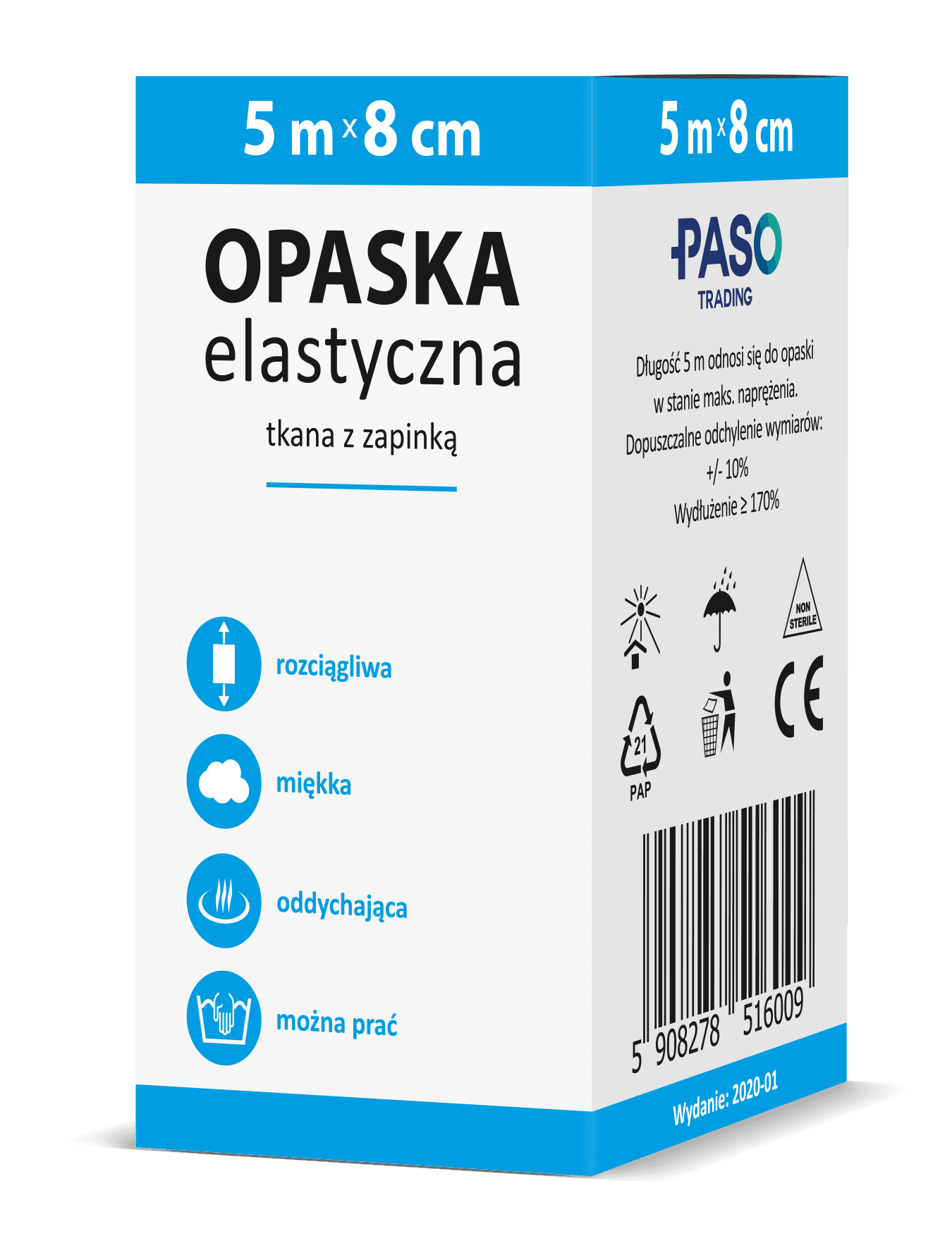 Opaska elastyczna tkana z zapinką 5 m x 8 cm