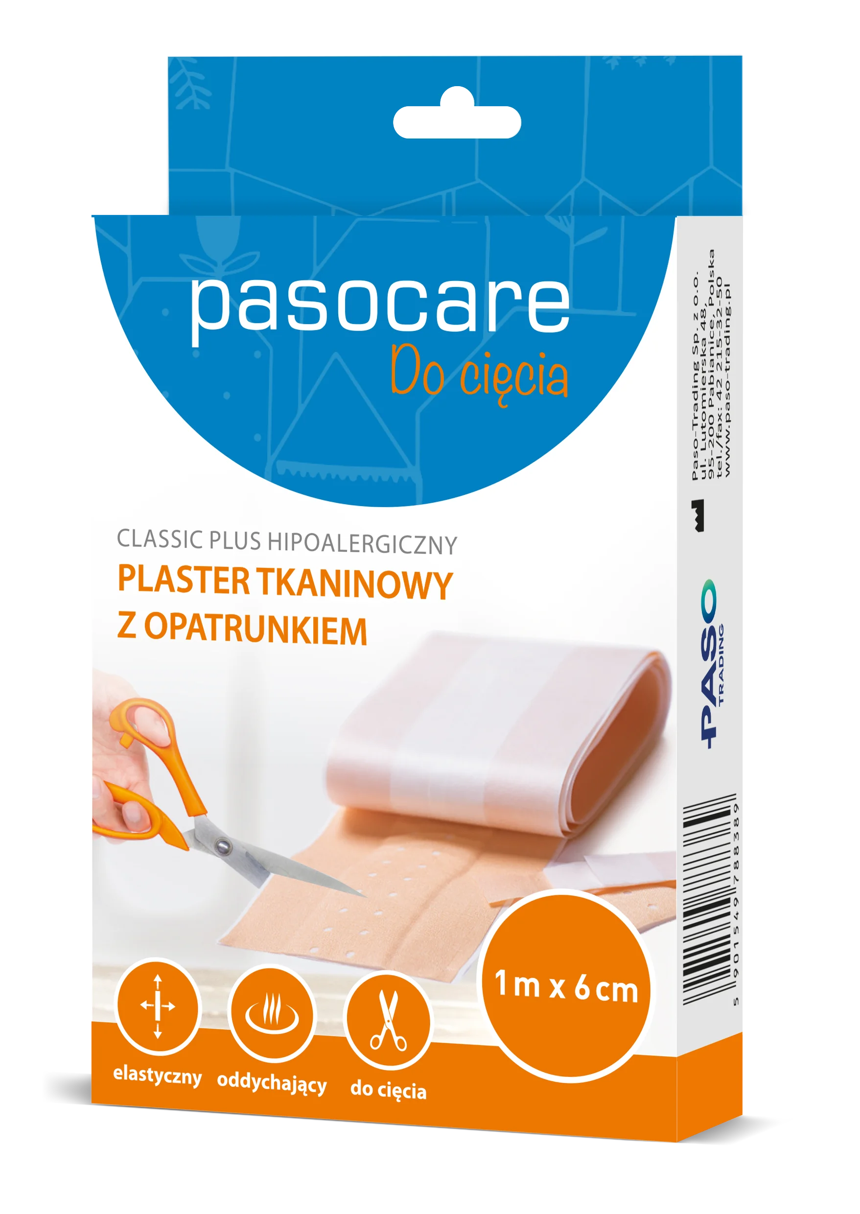 Pasocare Classic Plus hipoalergiczny plaster tkaninowy z opatrunkiem 1m x 6cm 1 szt.