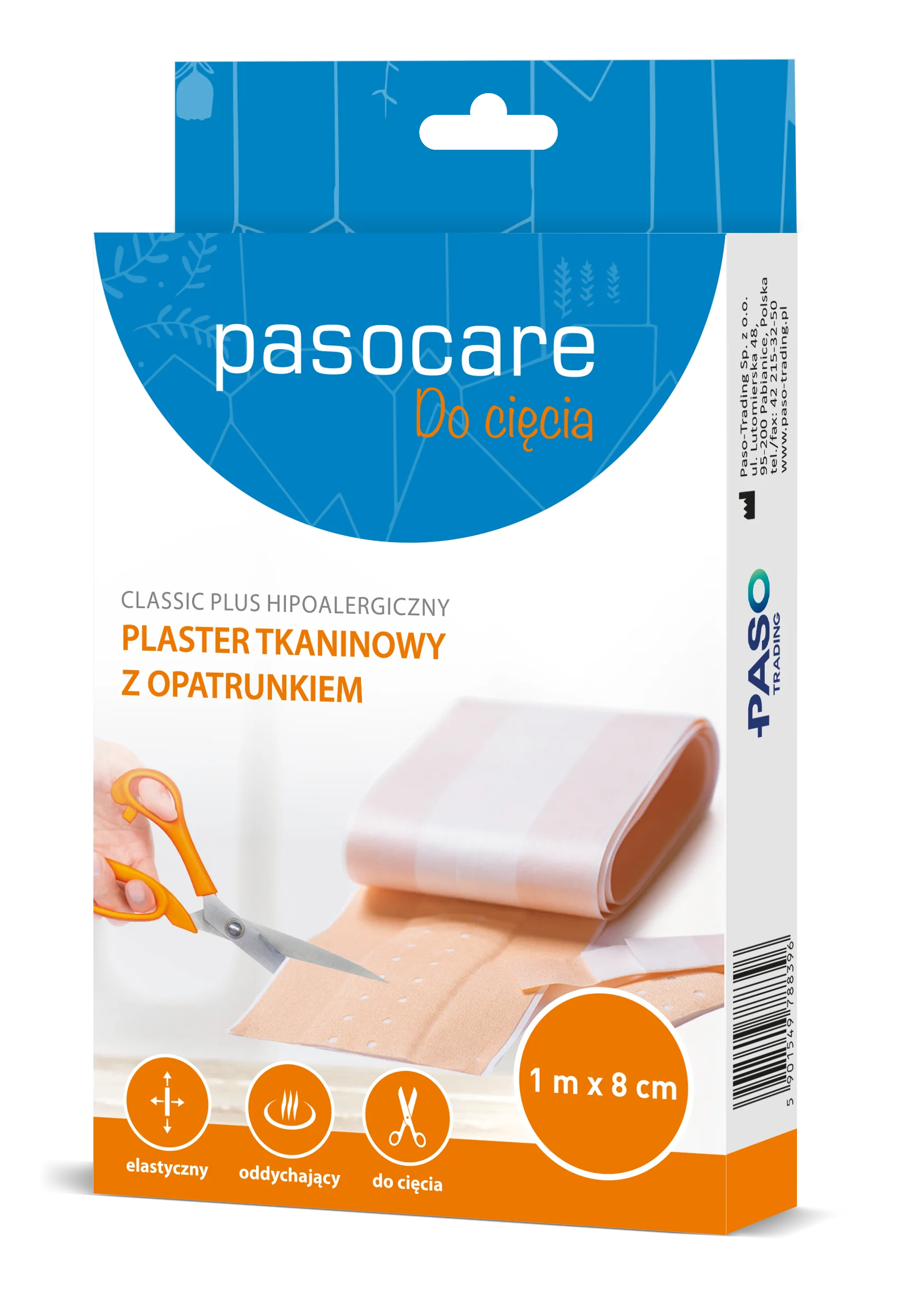 Pasocare Classic Plus hipoalergiczny plaster tkaninowy z opatrunkiem 1m x 8cm 1 szt.