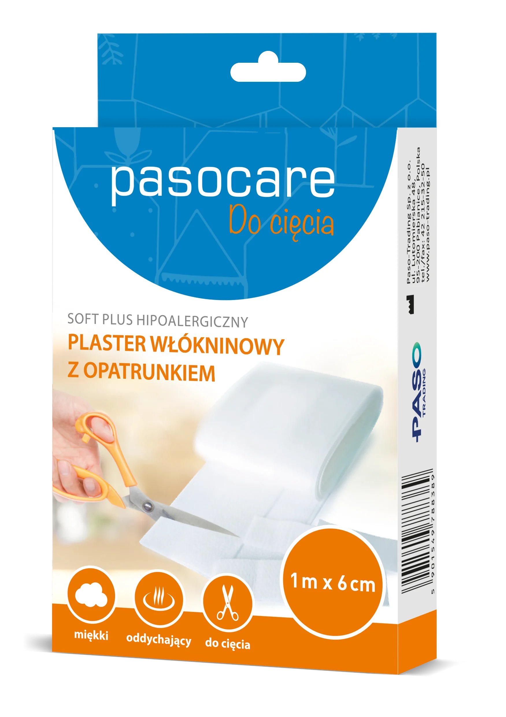 Pasocare Soft Plus hipoalergiczny plaster włókninowy z opatrunkiem 1m x 6cm 1 szt.