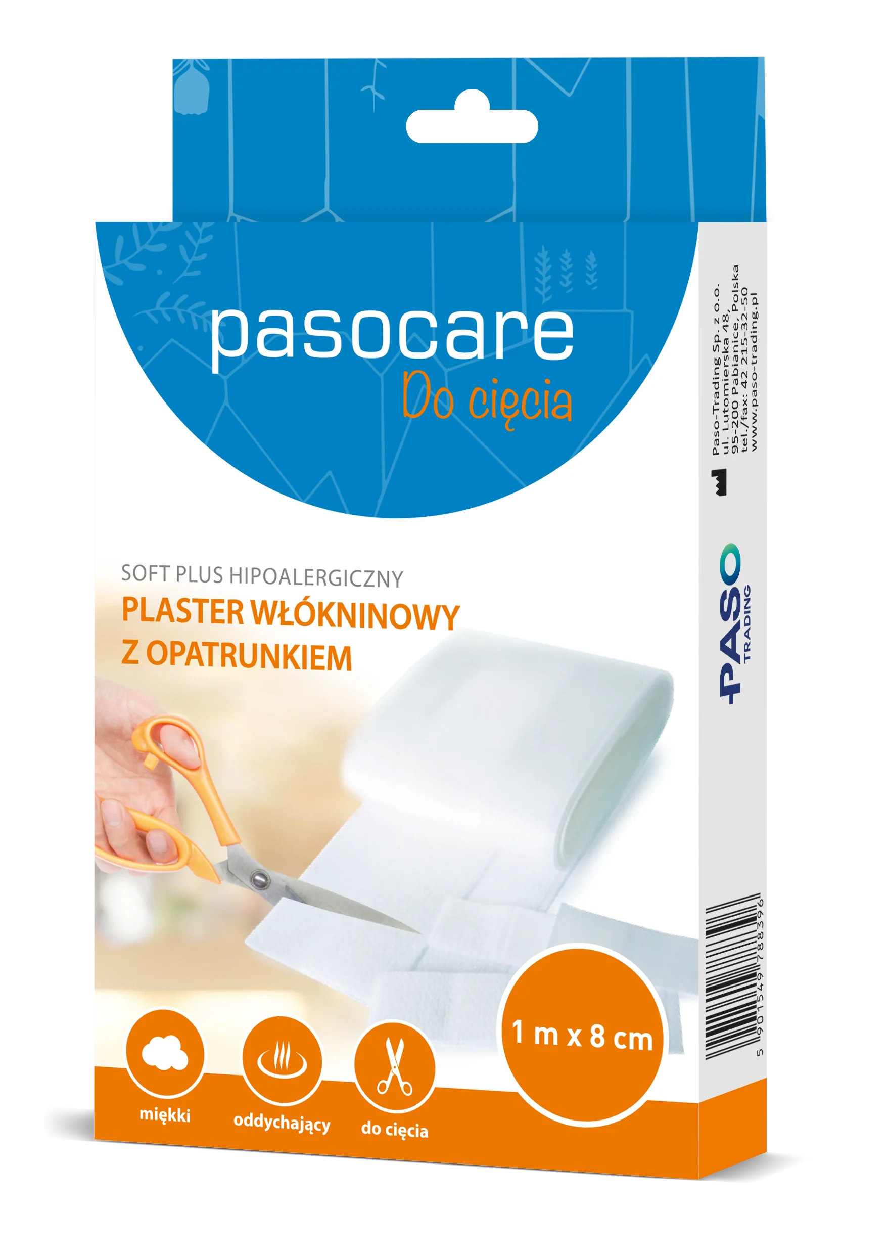 Pasocare Soft Plus hipoalergiczny plaster włókninowy z opatrunkiem 1m x 8cm 1 szt.
