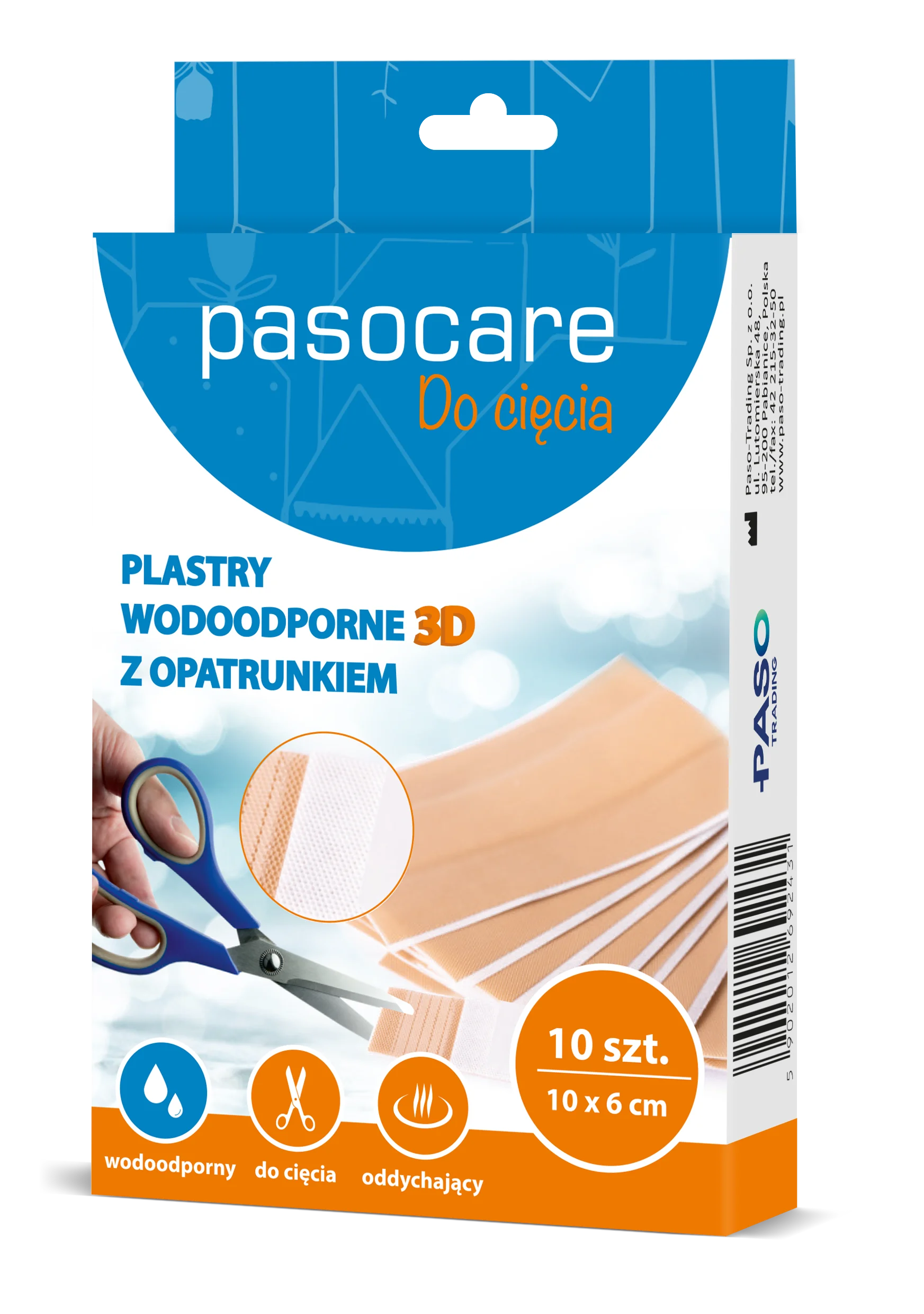 Pasocare plastry wodoodporne 3D z opatrunkiem do cięcia 10x6 cm 10 szt.