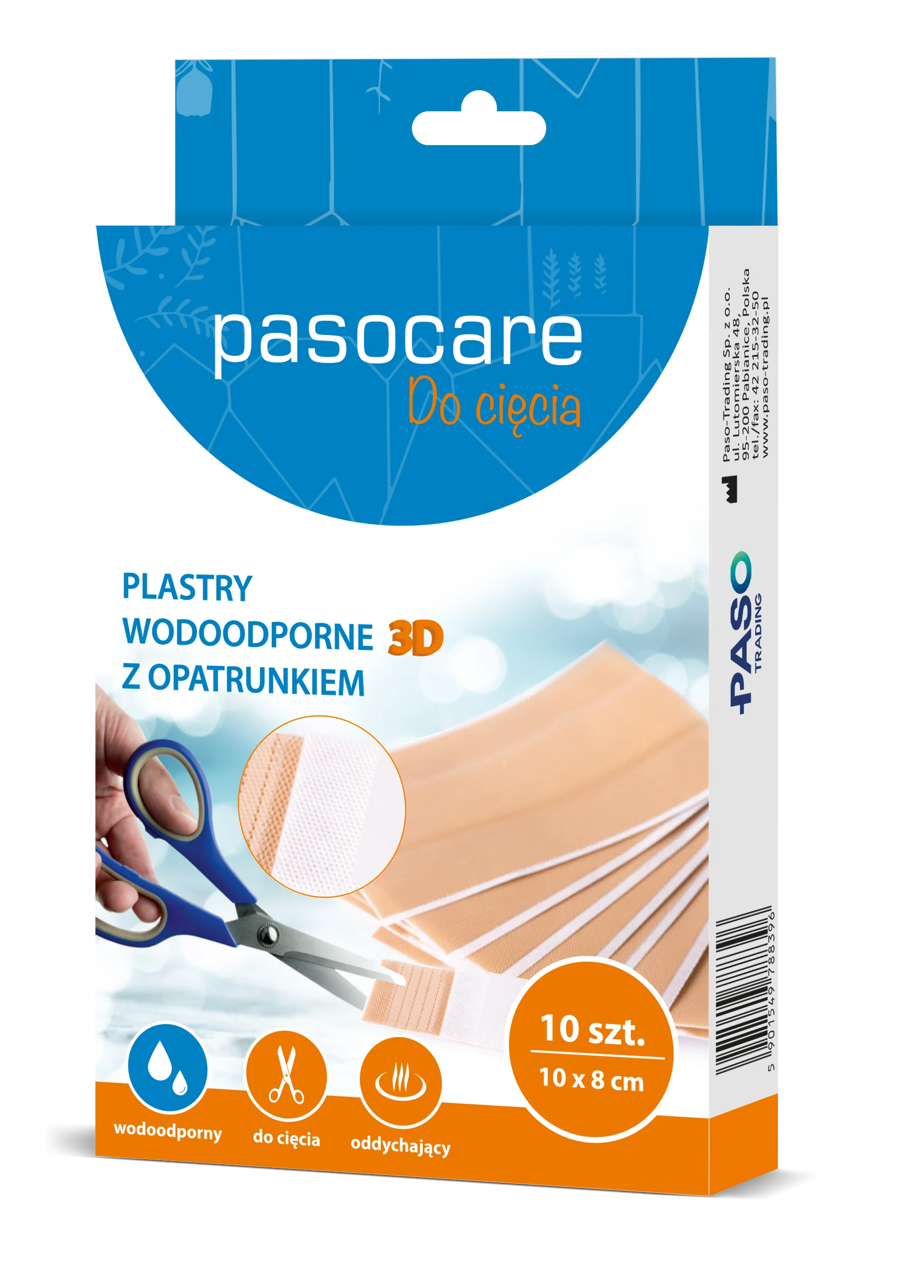 Pasocare plastry wodoodporne 3D z opatrunkiem do cięcia 10x8 cm 10 szt.