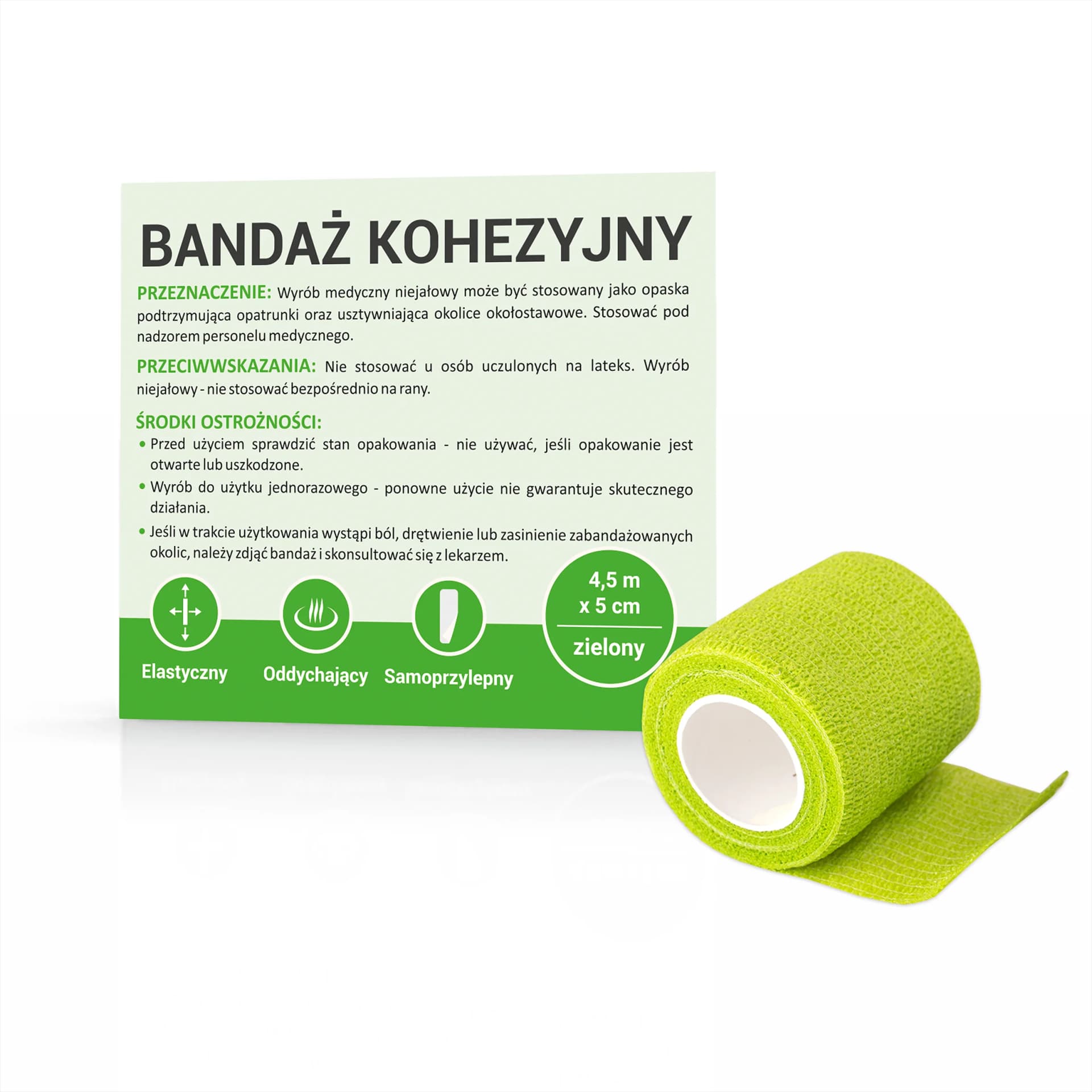 Bandaż kohezyjny zielony 4,5 m x 5 cm