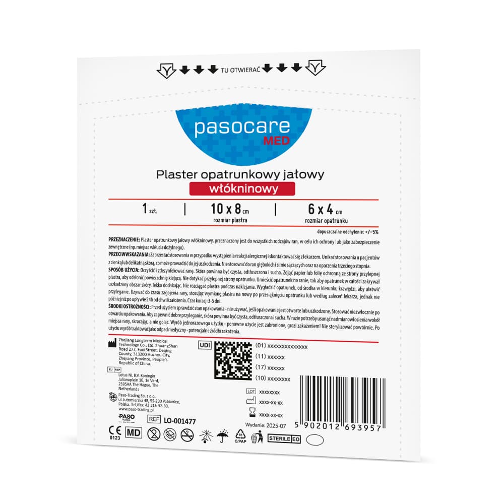 PASOCARE MED Plaster opatrunkowy jałowy 10 cm x 8 cm (25 szt.)
