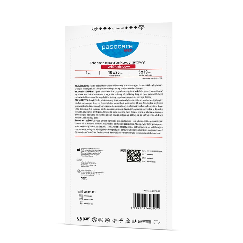 PASOCARE MED Plaster opatrunkowy jałowy włókninowy 10 cm x 25 cm (25 szt.)
