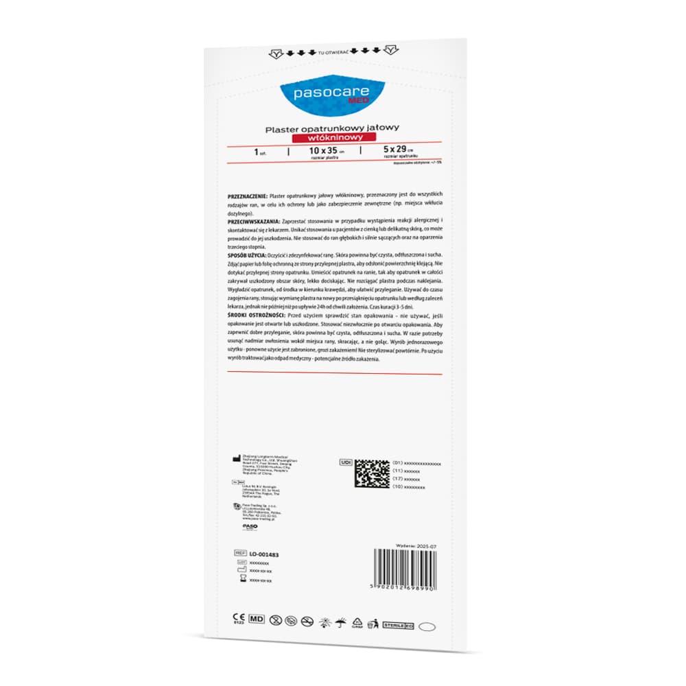 PASOCARE MED Plaster opatrunkowy jałowy włókninowy 10 cm x 35 cm (25 szt.)
