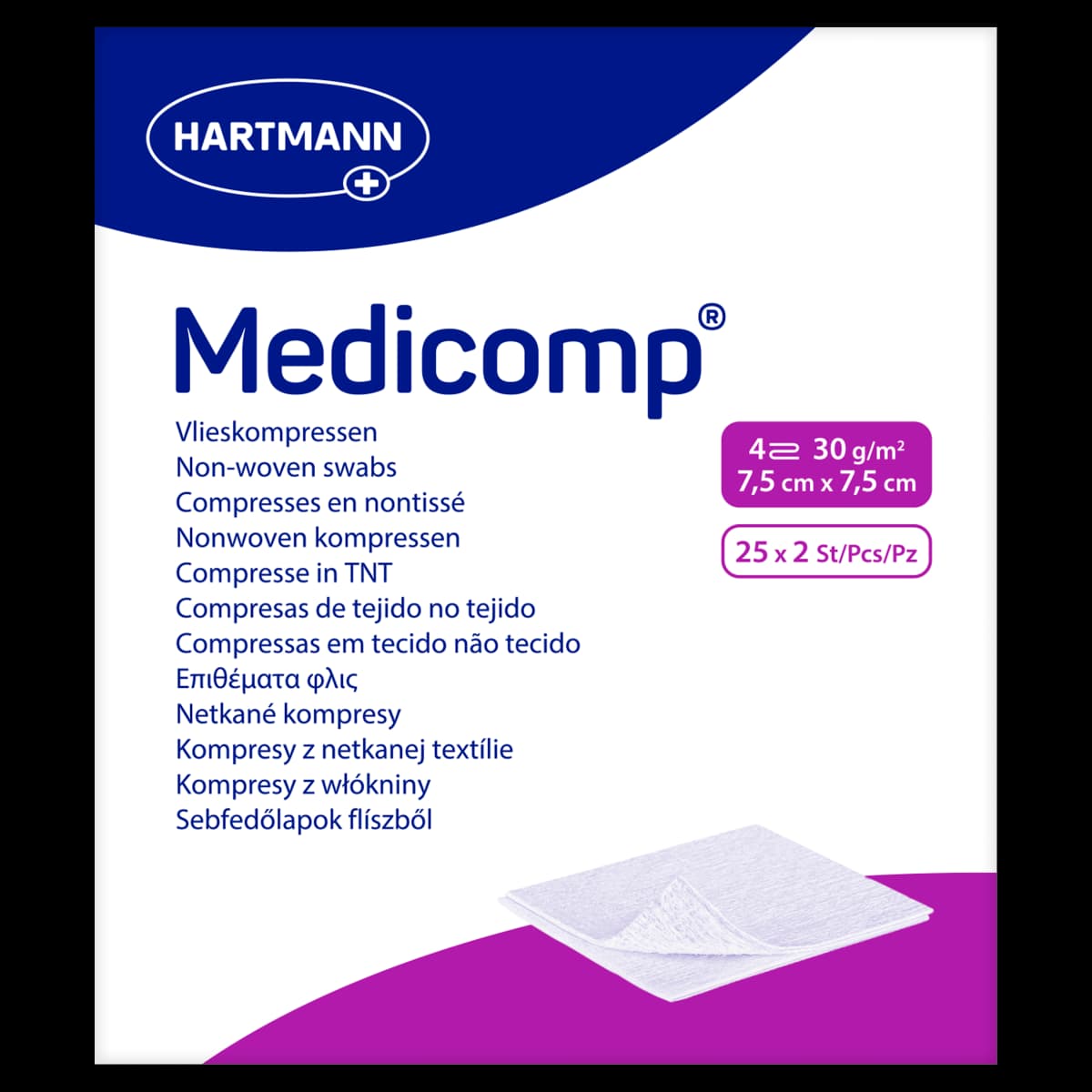 Medicomp Kompresy z włókniny 7,5 cm x 7,5 cm 25 x 2 sztuki