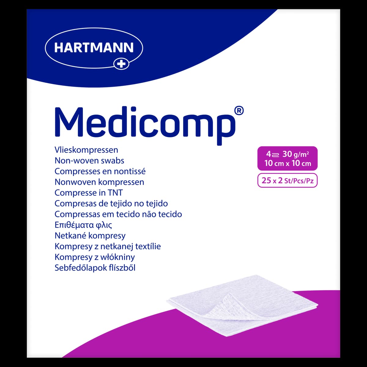 Medicomp Kompresy z włókniny 10 cm x 10 cm 25 x 2 sztuki