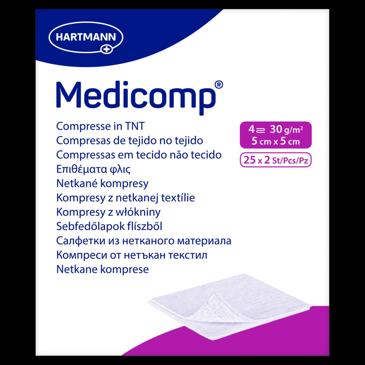 Medicomp Kompresy z włókniny 5 cm x 5 cm 25 x 2 sztuki