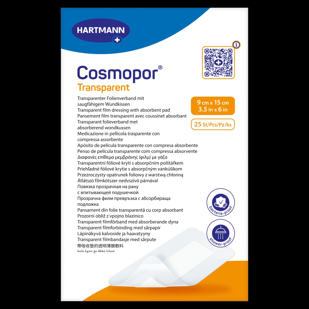 Cosmopor Transparent Przezroczysty opatrunek foliowy z warstwą chłonną 9 cm x 15 cm 25 sztuk