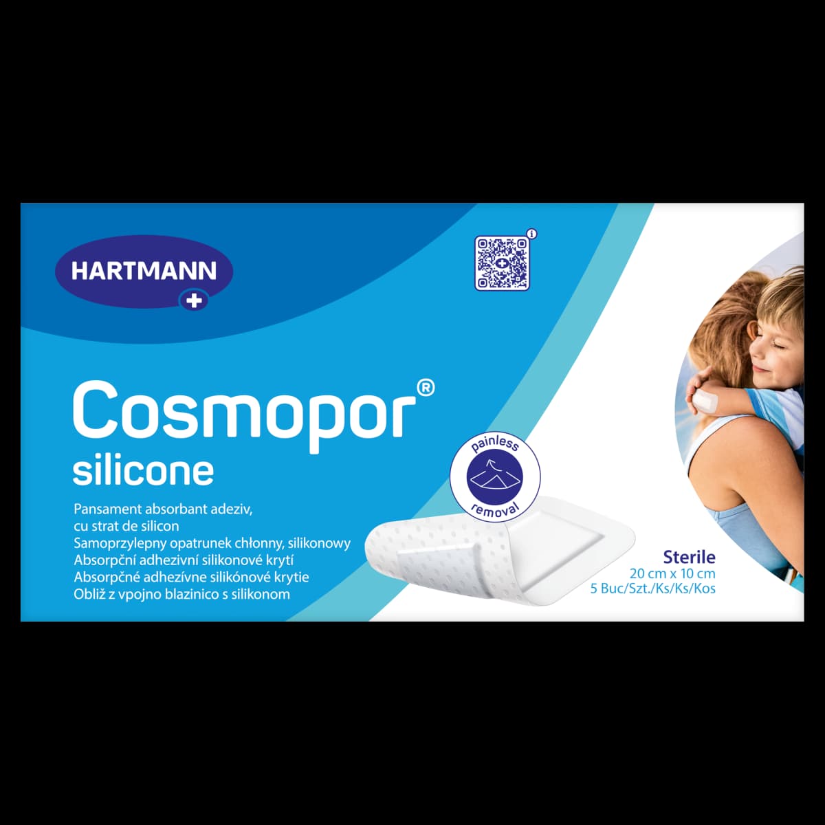 Cosmopor Samoprzylepny opatrunek chłonny silikonowy 20 cm x 10 cm 5 sztuk