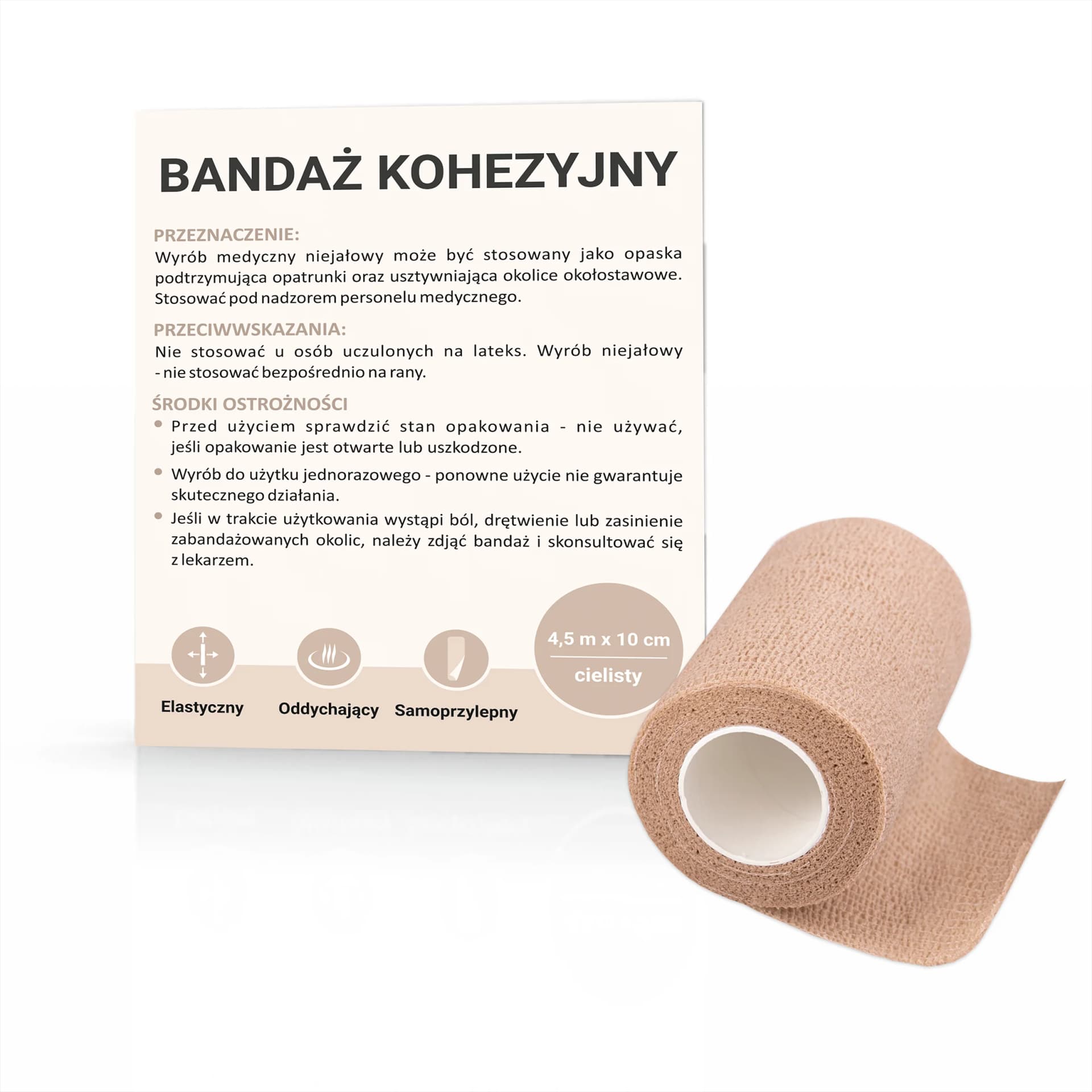 Bandaż kohezyjny cielisty 4,5 m x 10 cm
