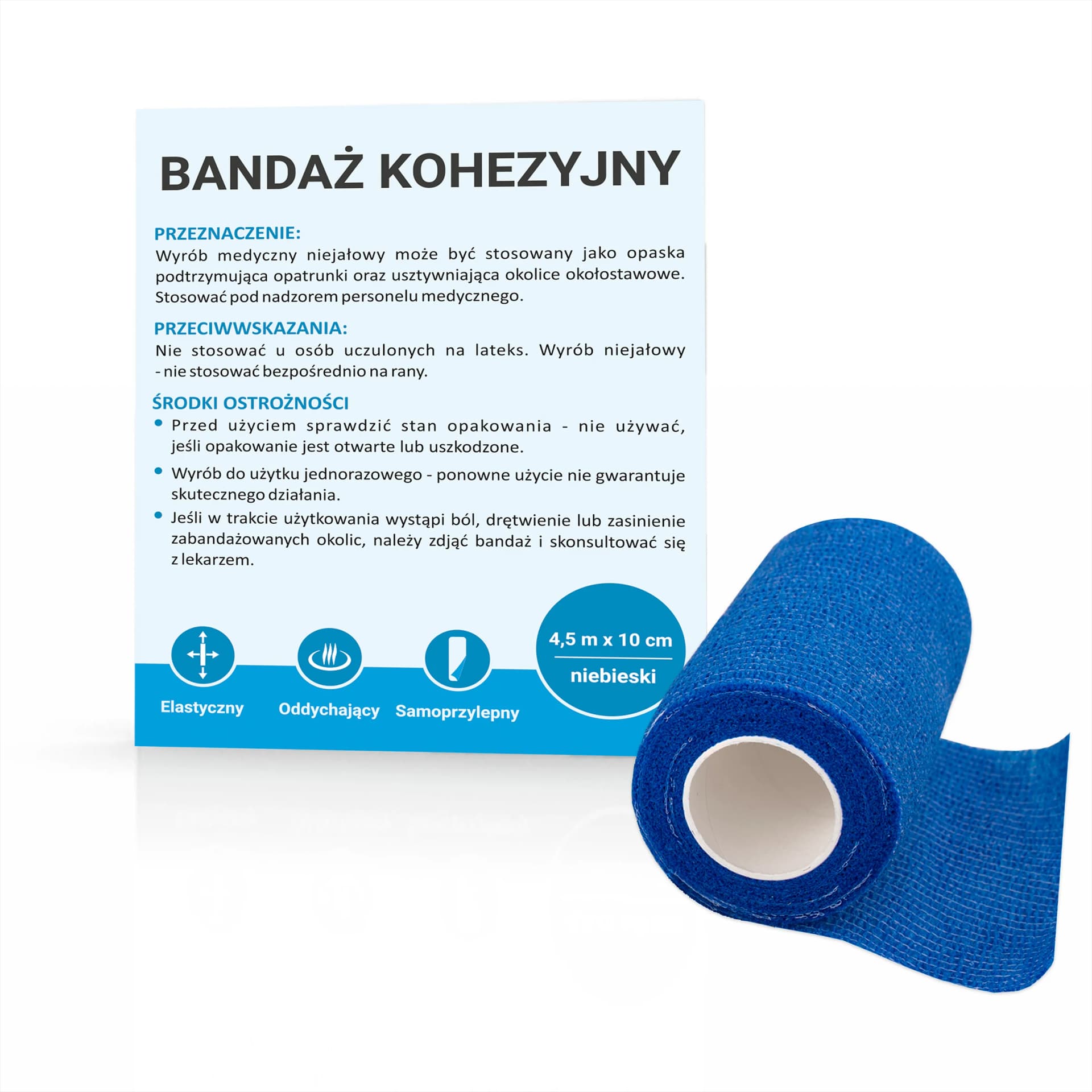 Bandaż kohezyjny niebieski 4,5 m x 10 cm