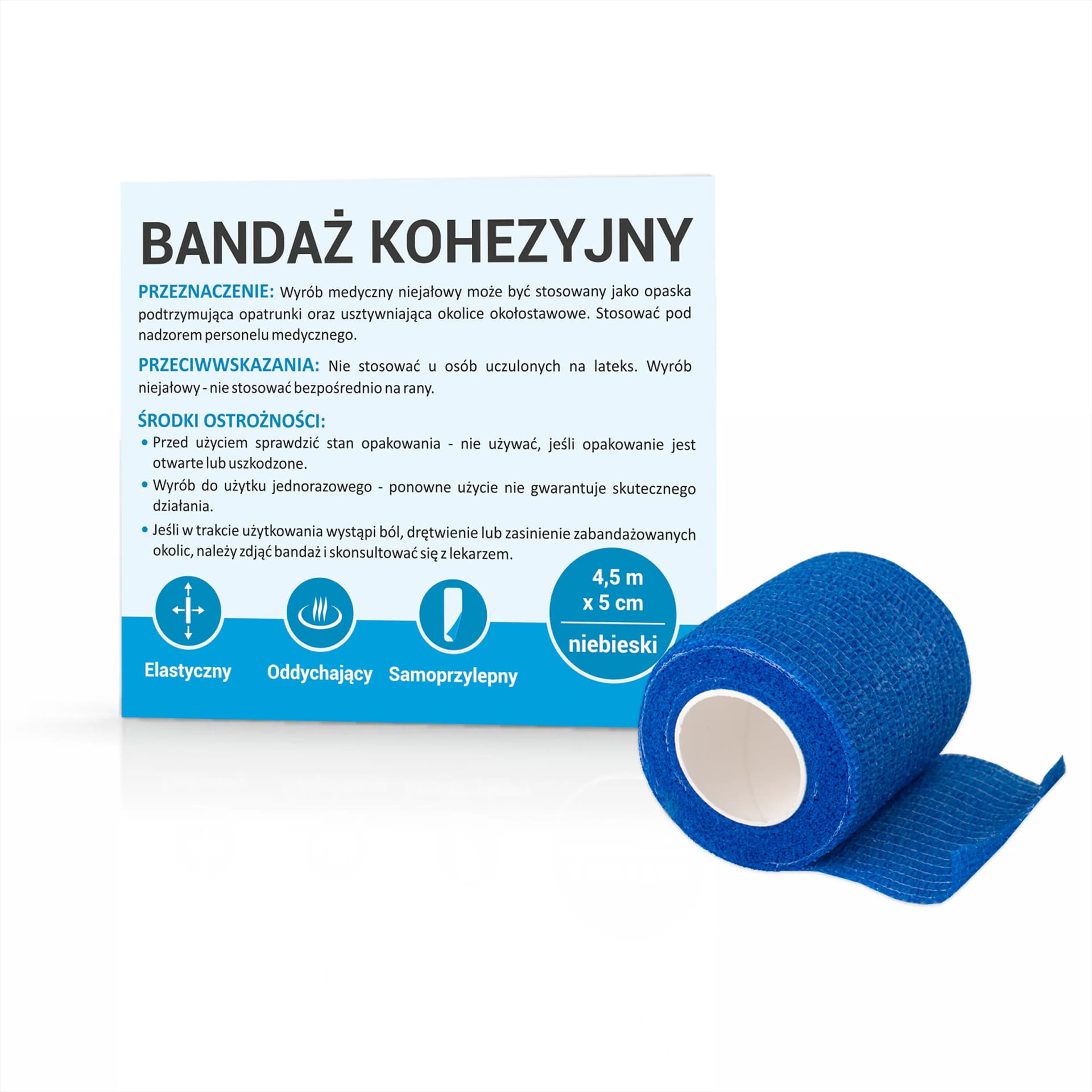 Bandaż kohezyjny niebieski 4,5 m x 5 cm