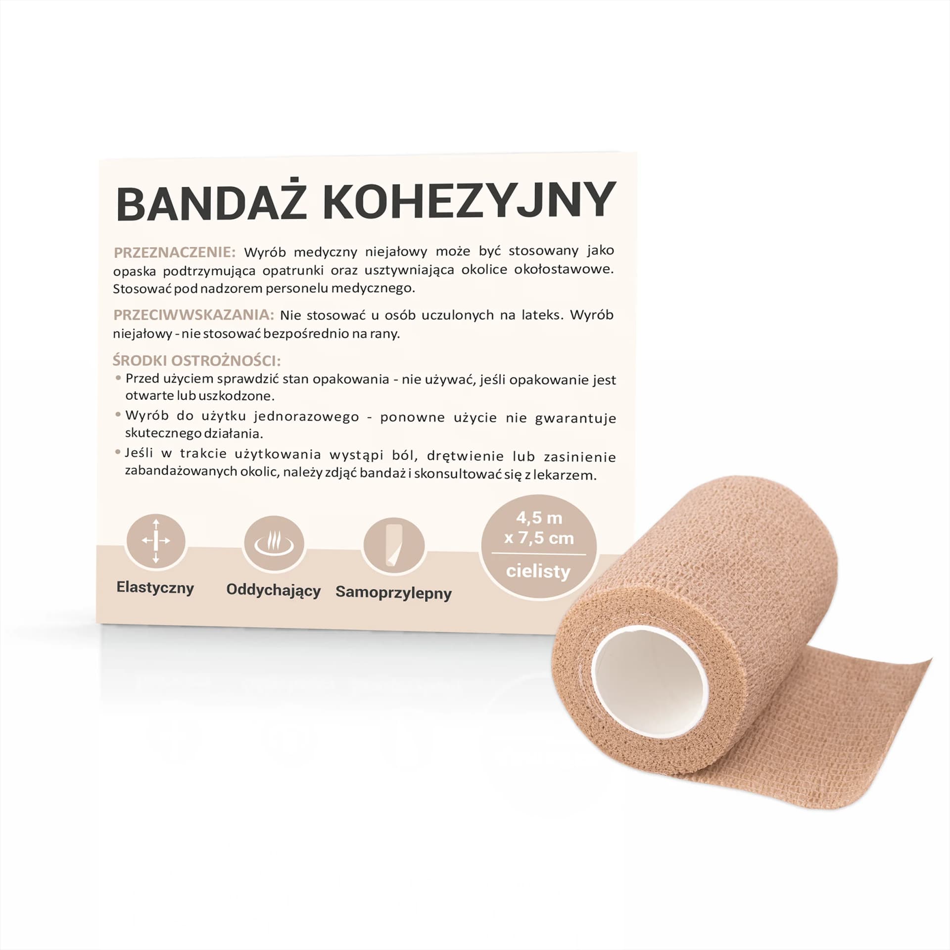 Bandaż kohezyjny cielisty 4,5 m x 7,5 cm