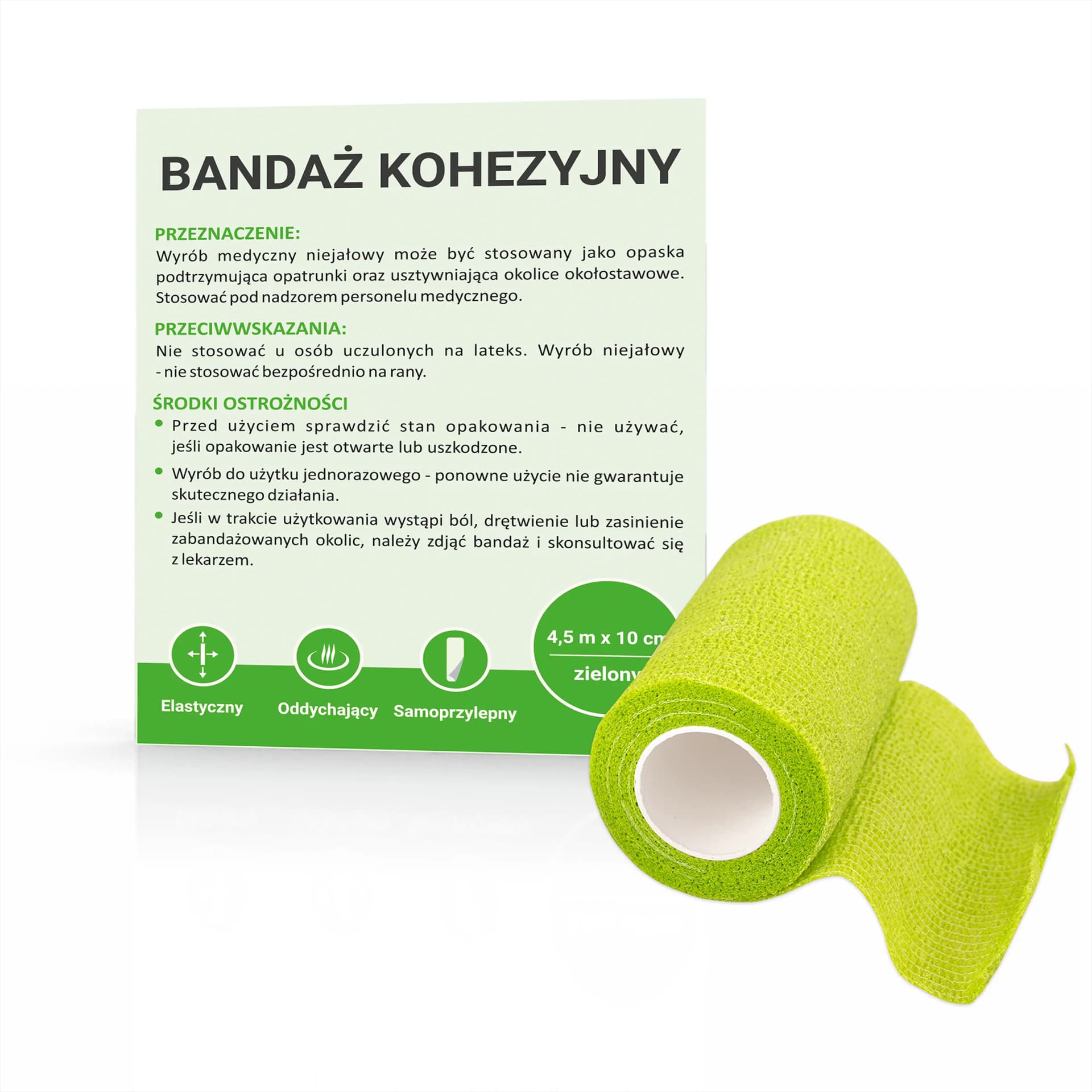 Bandaż kohezyjny zielony 4,5 m x 10 cm