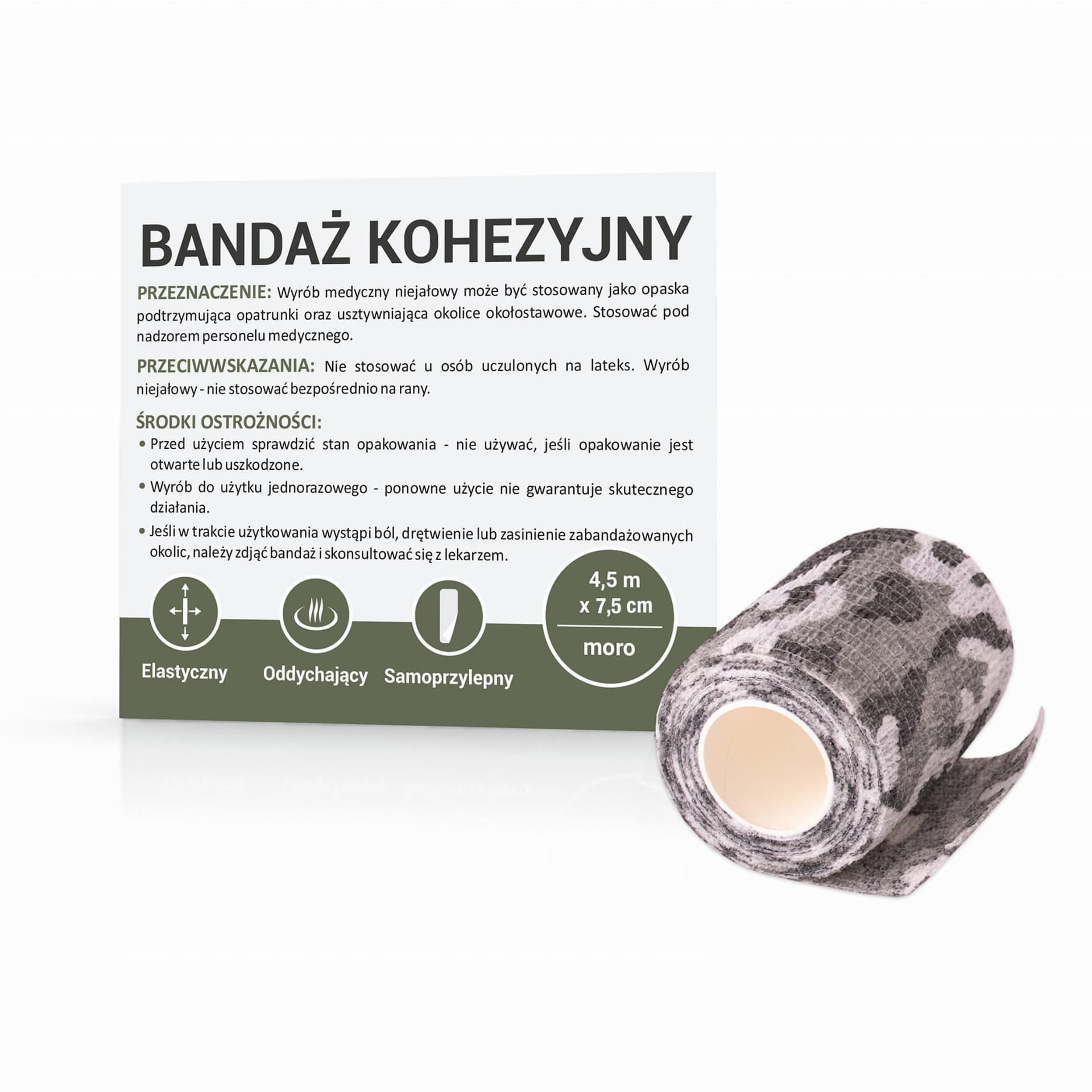 Bandaż kohezyjny moro szarości 4,5 m x 7,5 cm