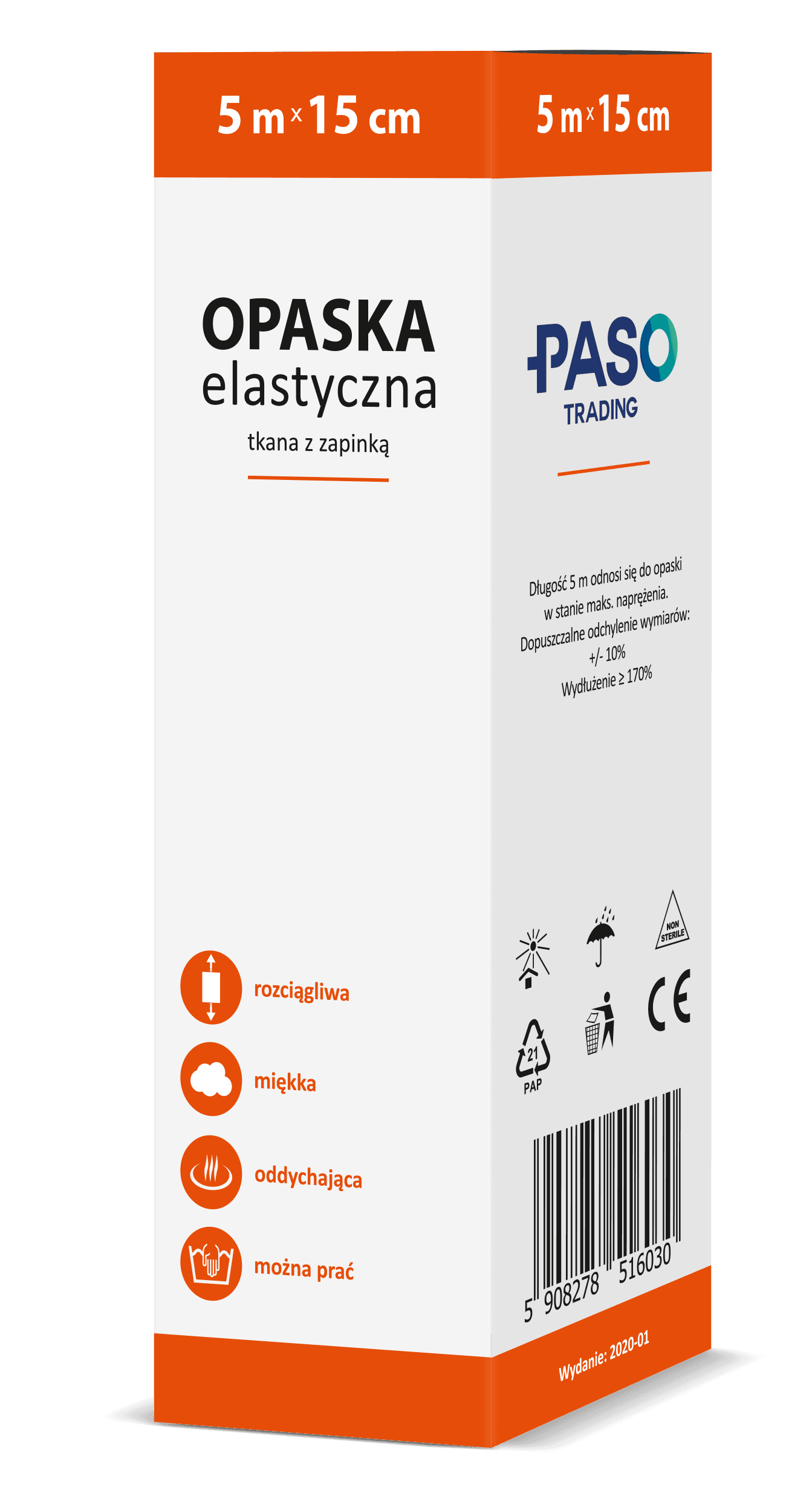 Opaska elastyczna tkana z zapinką 5 m x 15 cm