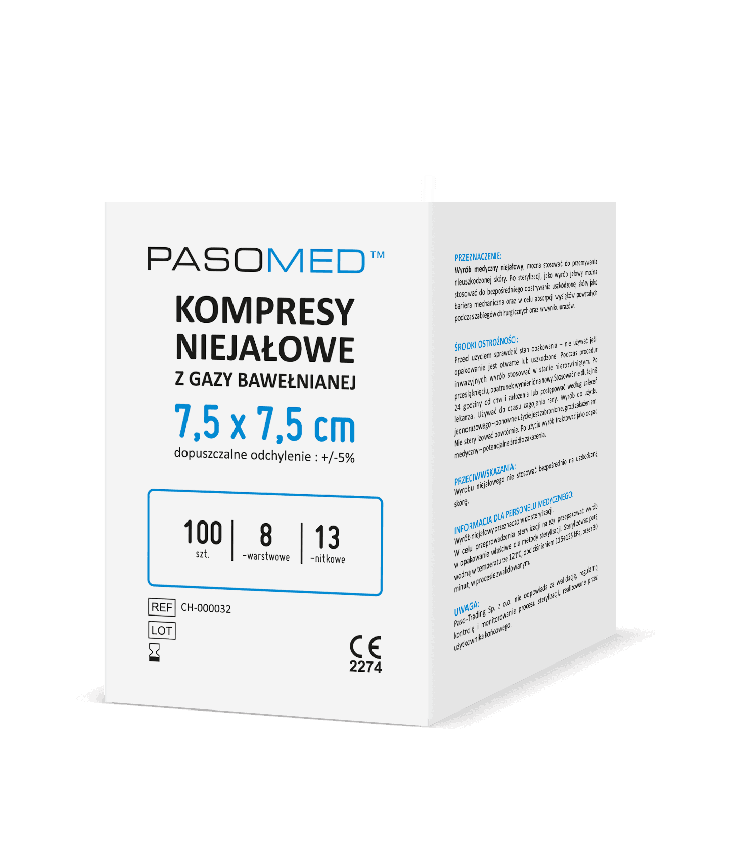 Pasomed Kompresy niejałowe 17 nitkowe 8 warstwowe 10 x 10 cm 100 szt.