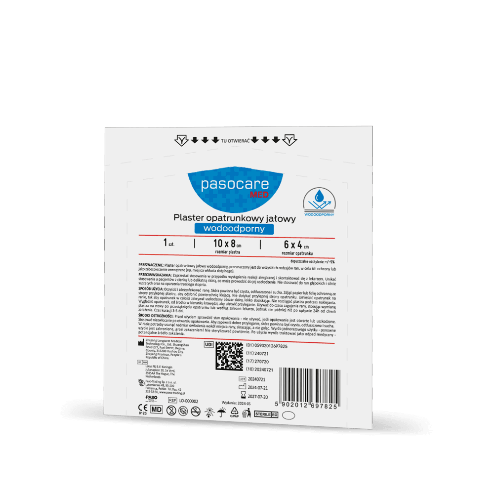 Pasocare Med Plaster opatrunkowy jałowy wodoodporny 10 x 8 cm 25 szt.
