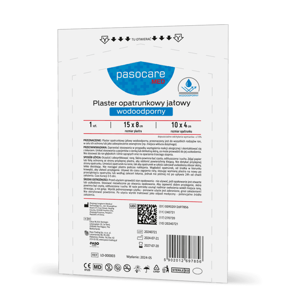 Pasocare Med Plaster opatrunkowy jałowy wodoodporny 15 x 8 cm 25 szt.
