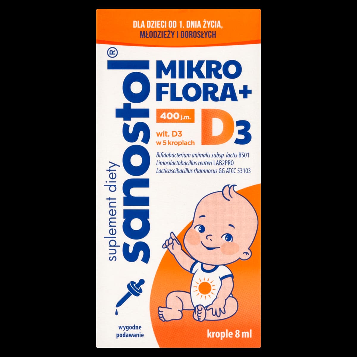 Sanostol krople mikroflora + D₃ 400 j. m. 8 ml