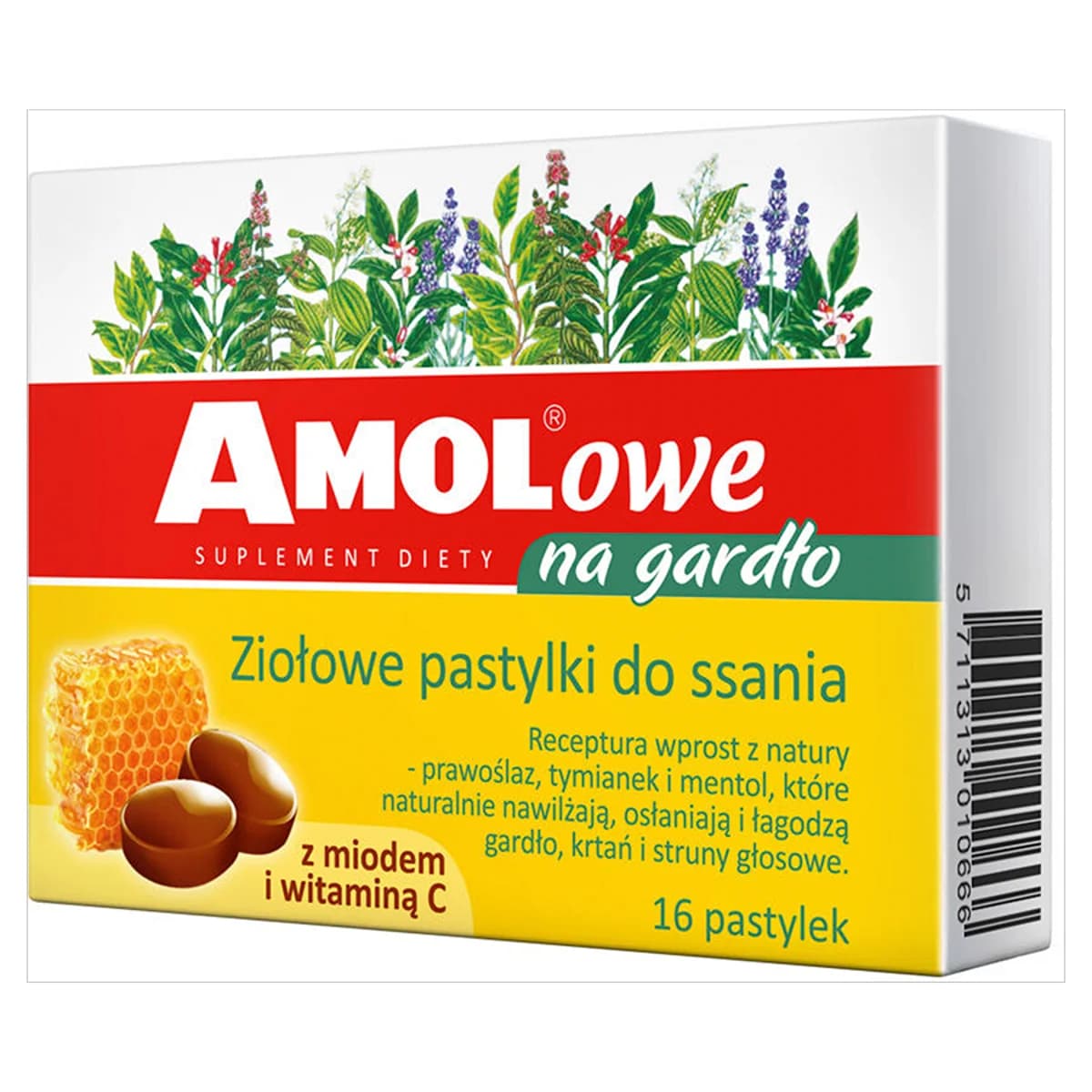 Amolowe ziołowe pastylki do ssania na gardło z miodem i witaminą C 16 pastylek