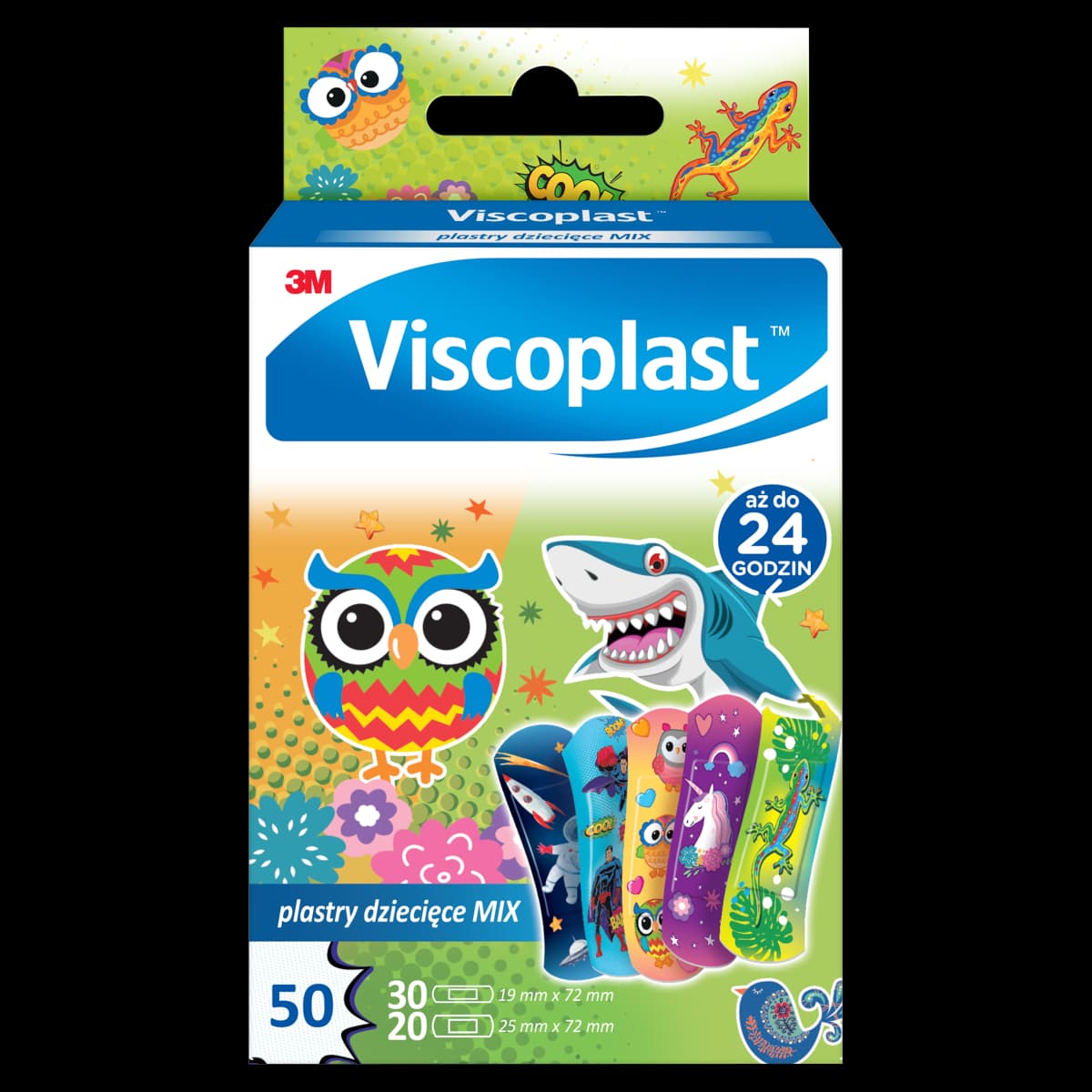 Viscoplast Mix Dekorowane plastry dla dzieci 2 rozmiary 50 sztuk
