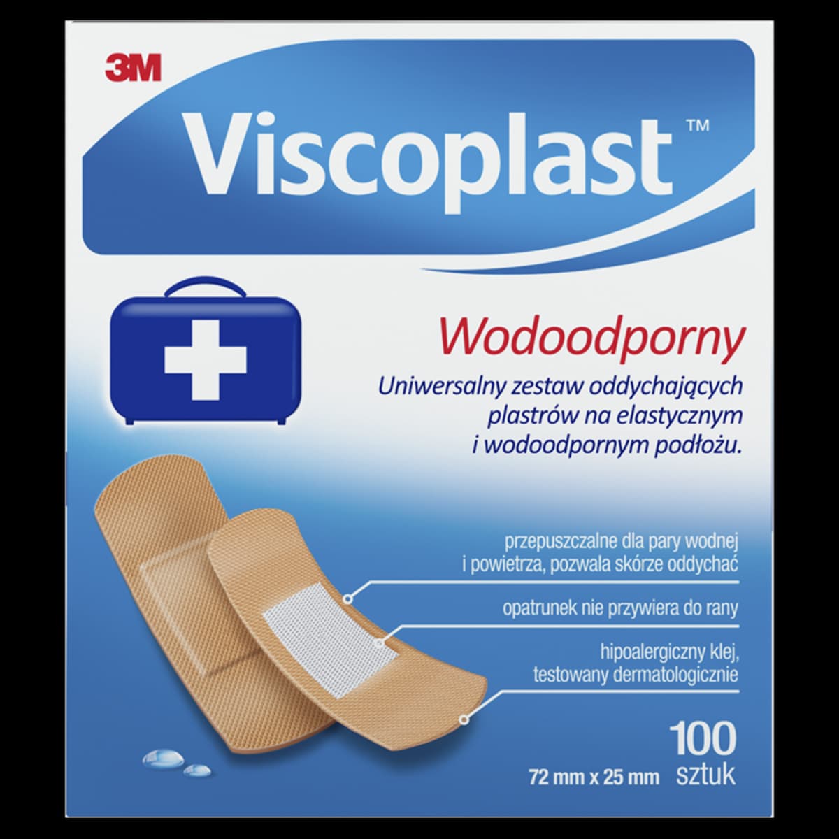 Viscoplast Zestaw plastrów wodoodporny 72 mm x 25 mm 100 sztuk