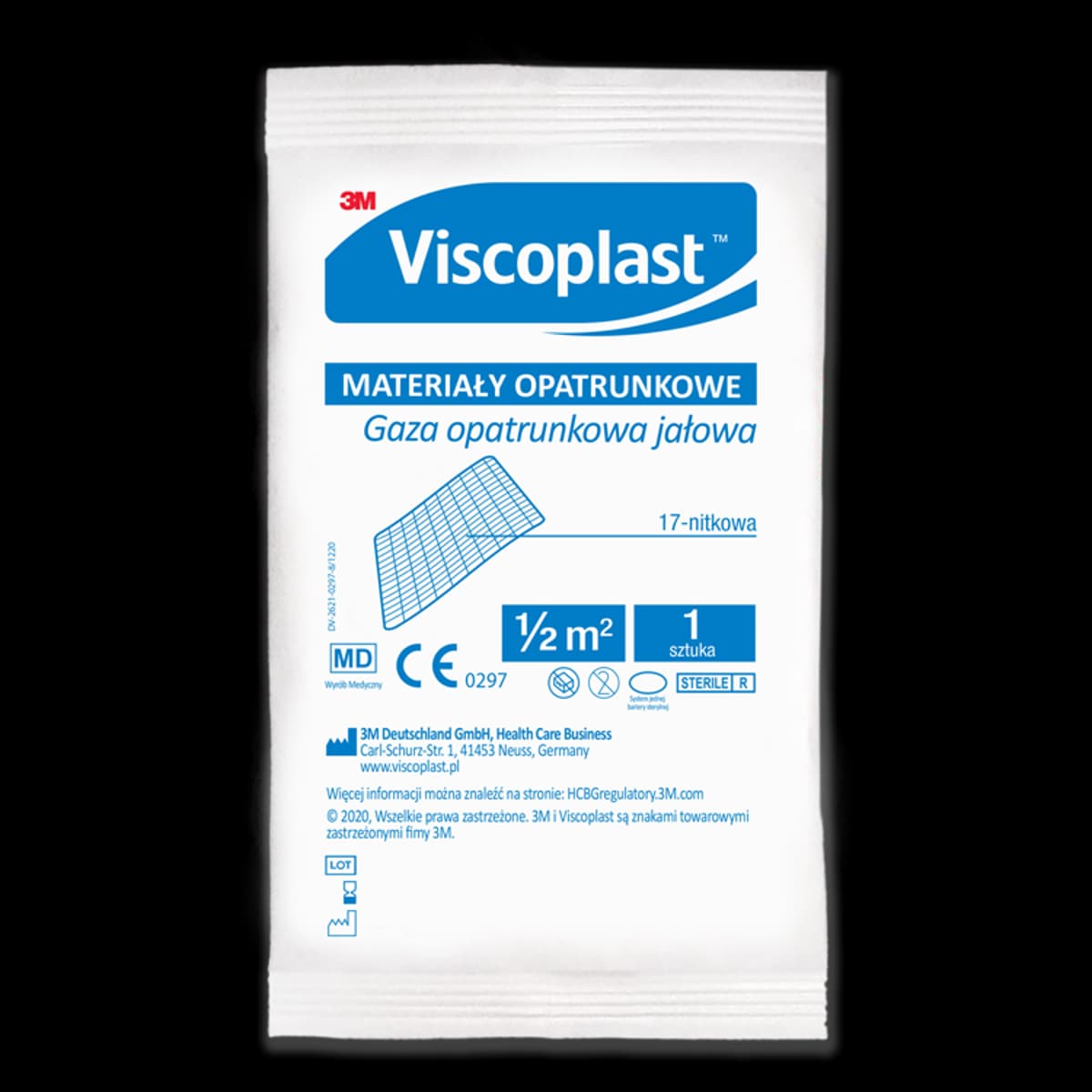 Viscoplast Gaza opatrunkowa jałowa bawełniana 17 nitkowa ½ m²